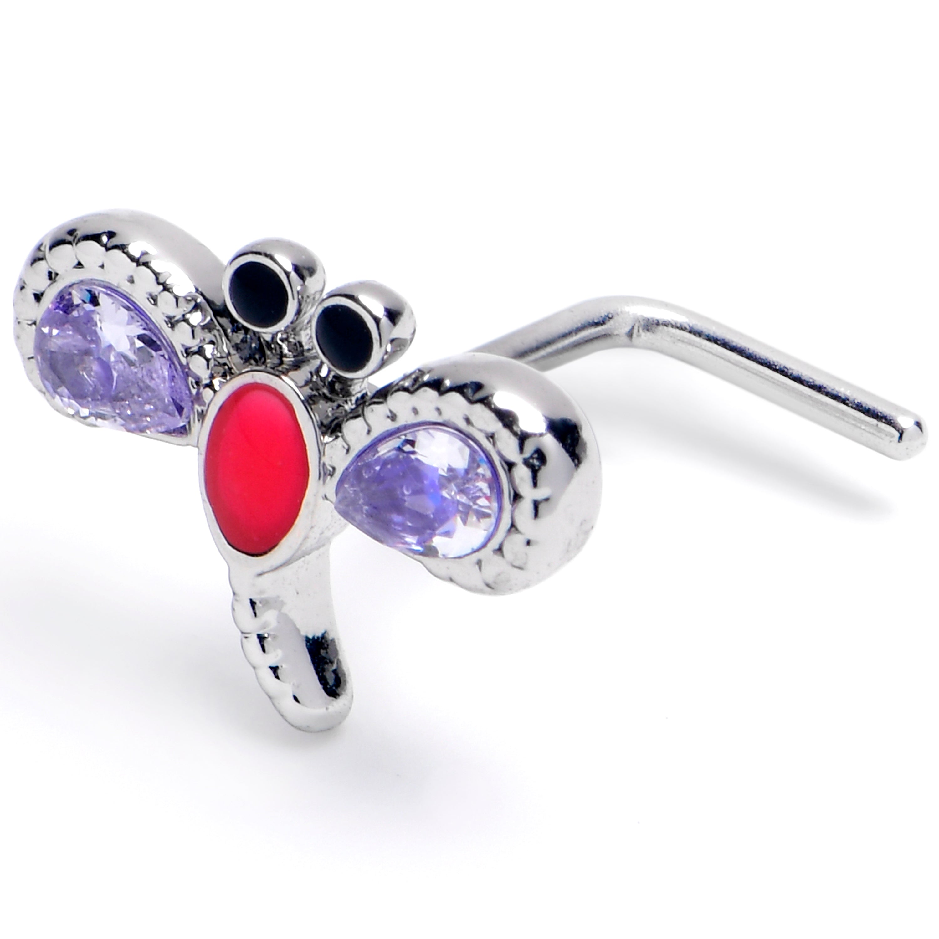 BodyCandy 20G 7mm Purple Gem Embellished Dragonfly L Shape Nose Ring — main product shot