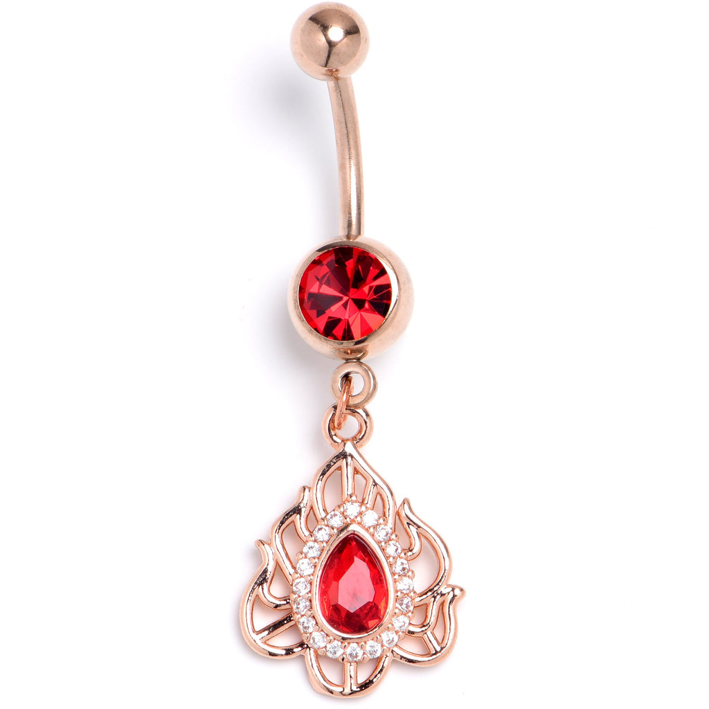BodyCandy Red Gem Gold Tone Fire Flame Dangle Belly Ring — main product shot