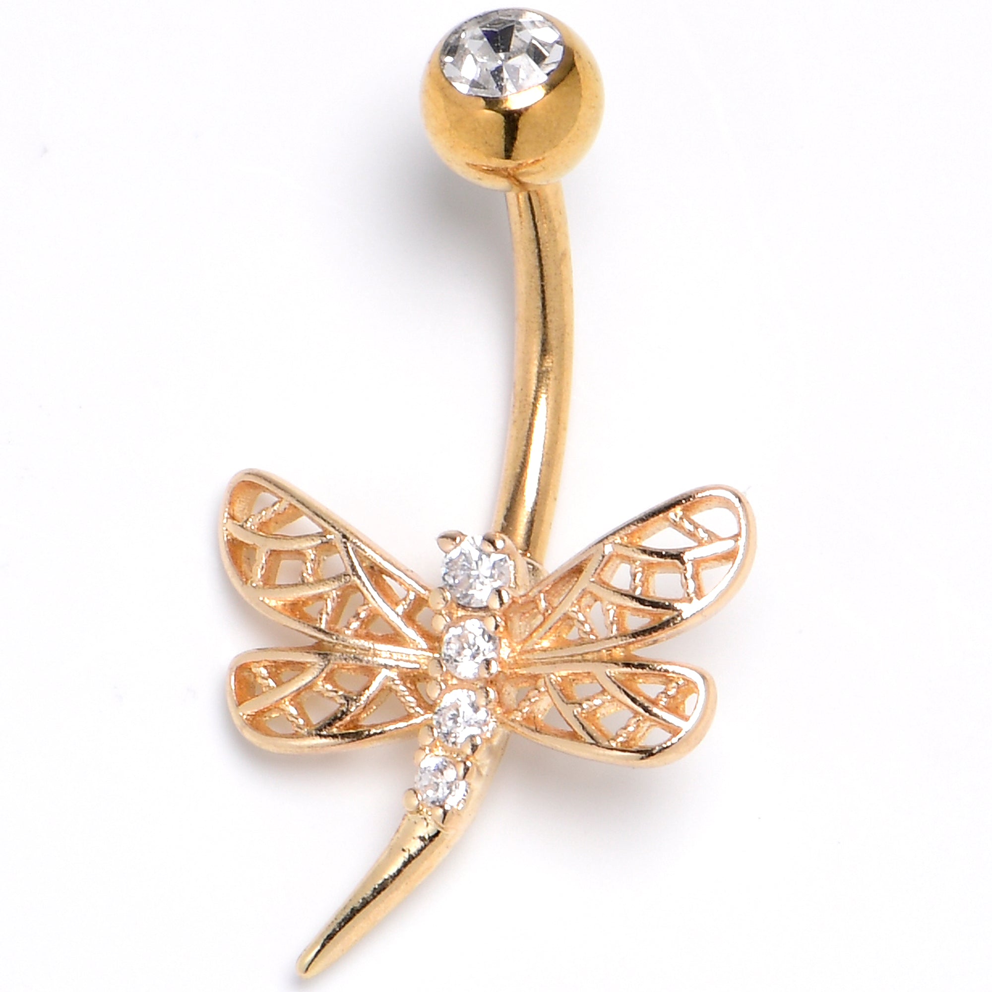 BodyCandy Clear Gem Gold Tone Filigree Dragonfly Belly Ring — main product shot