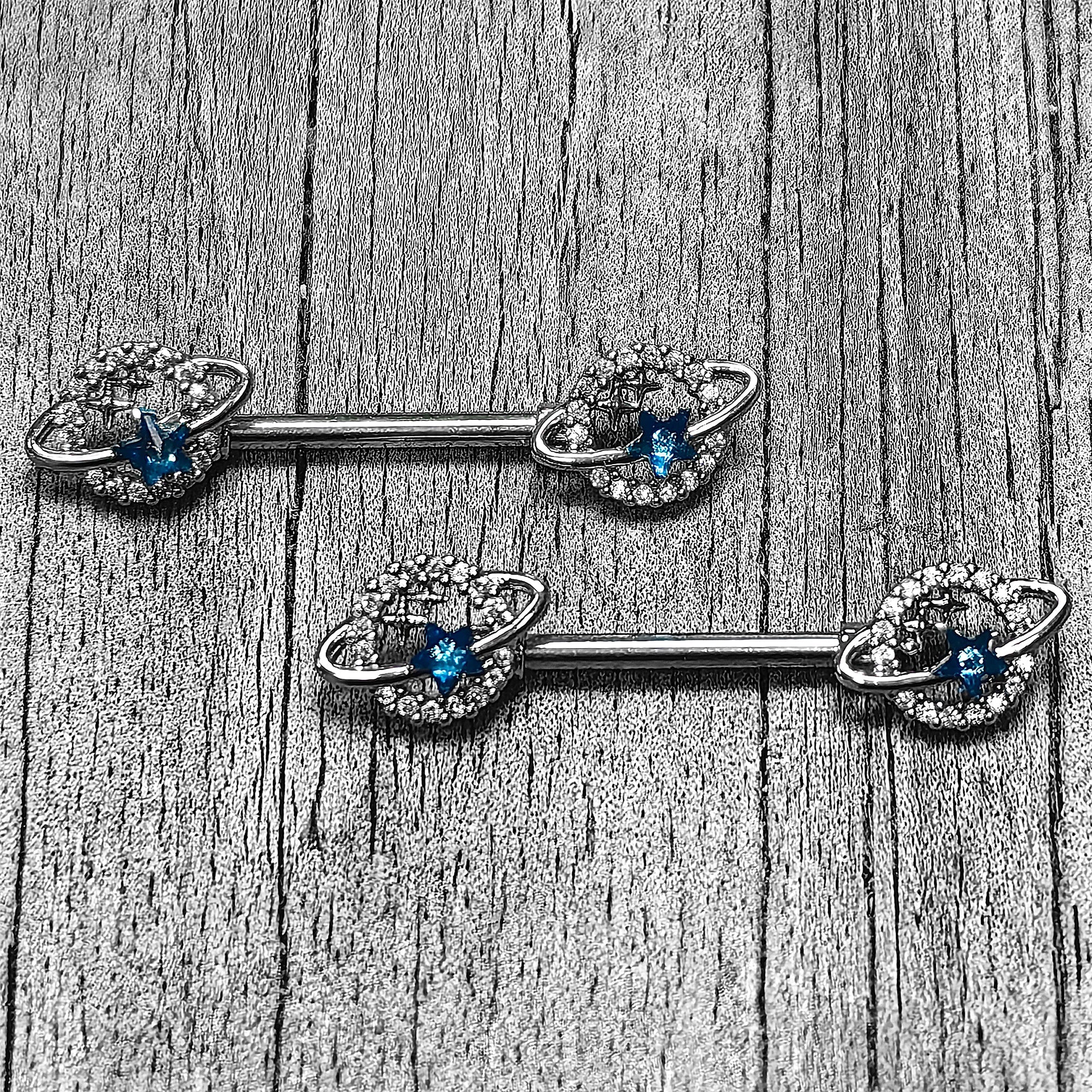 BodyCandy 14G 9/16 Clear Blue Gem Starry Skies Barbell Nipple Ring Set — main product shot