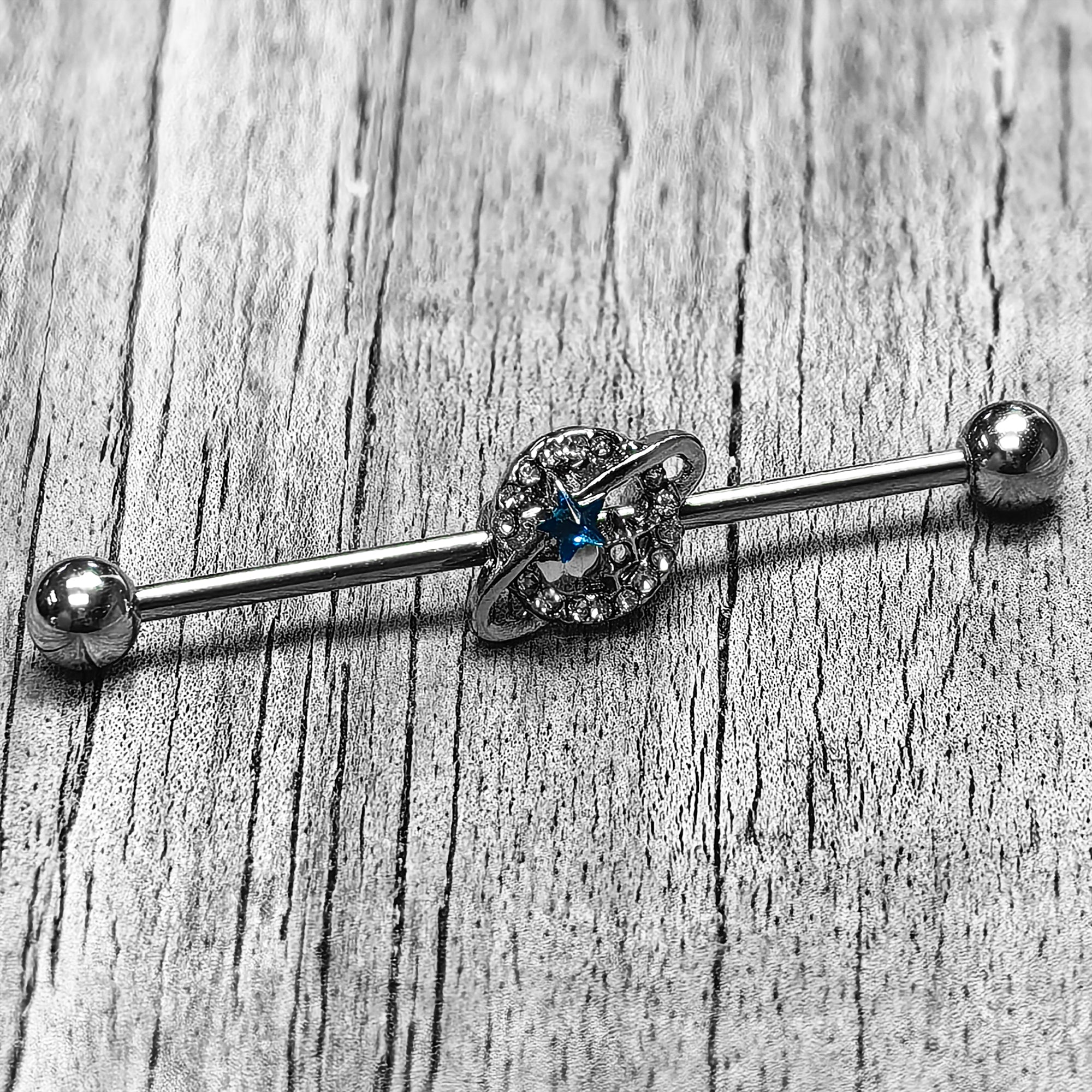 BodyCandy 14G Clear Blue Gem Starry Skies Industrial Barbell 38mm — main product shot