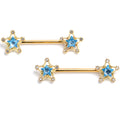 BodyCandy 14G Blue Gem Gold Tone Starry Glam Barbell Nipple Ring Set — main product shot