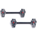 BodyCandy 14G 9/16 Red Gem Black Spider Coffin Barbell Nipple Ring Set — main product shot