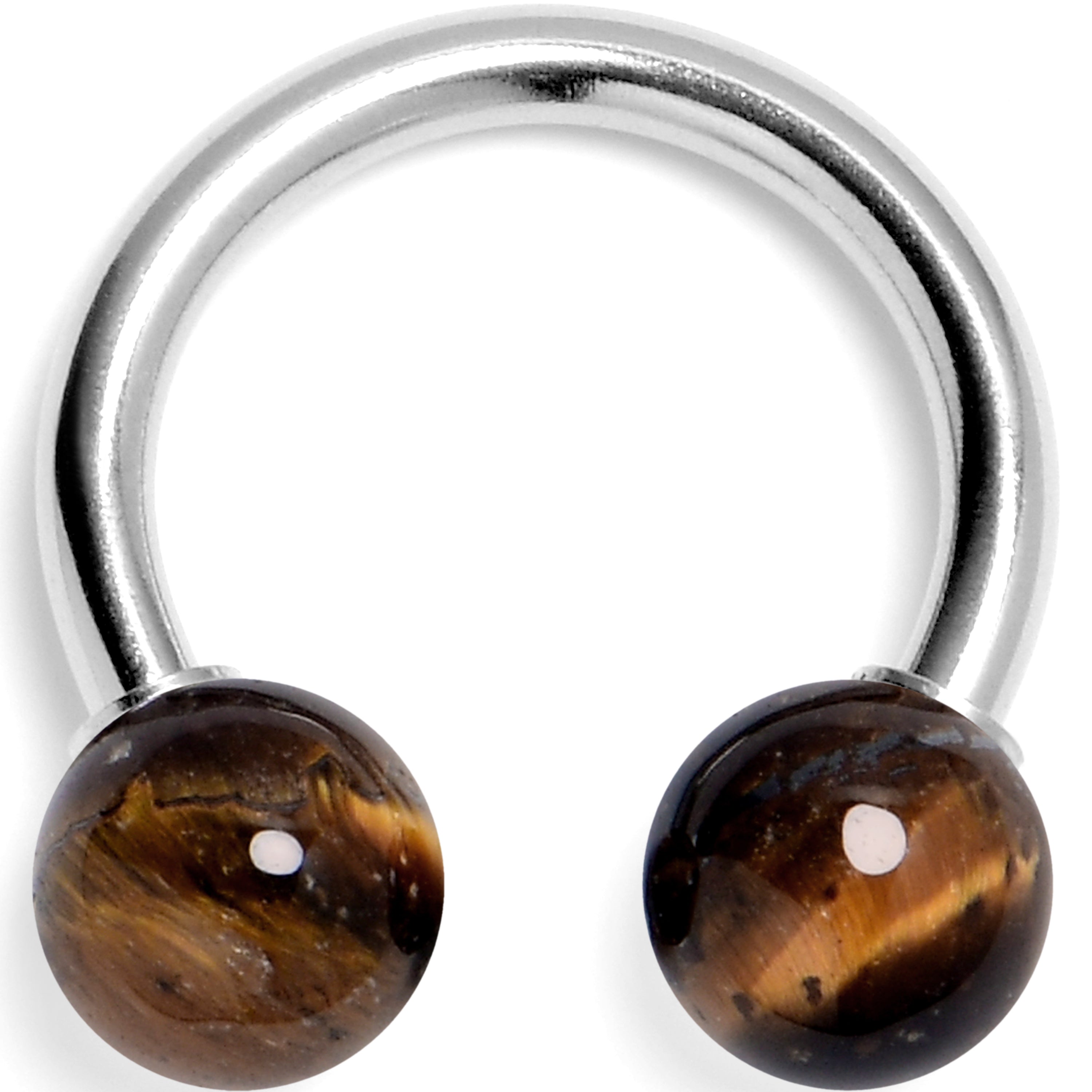 BodyCandy 14G 3/8 Tiger Eye Natural Stone Horseshoe Circular Barbell — main product shot