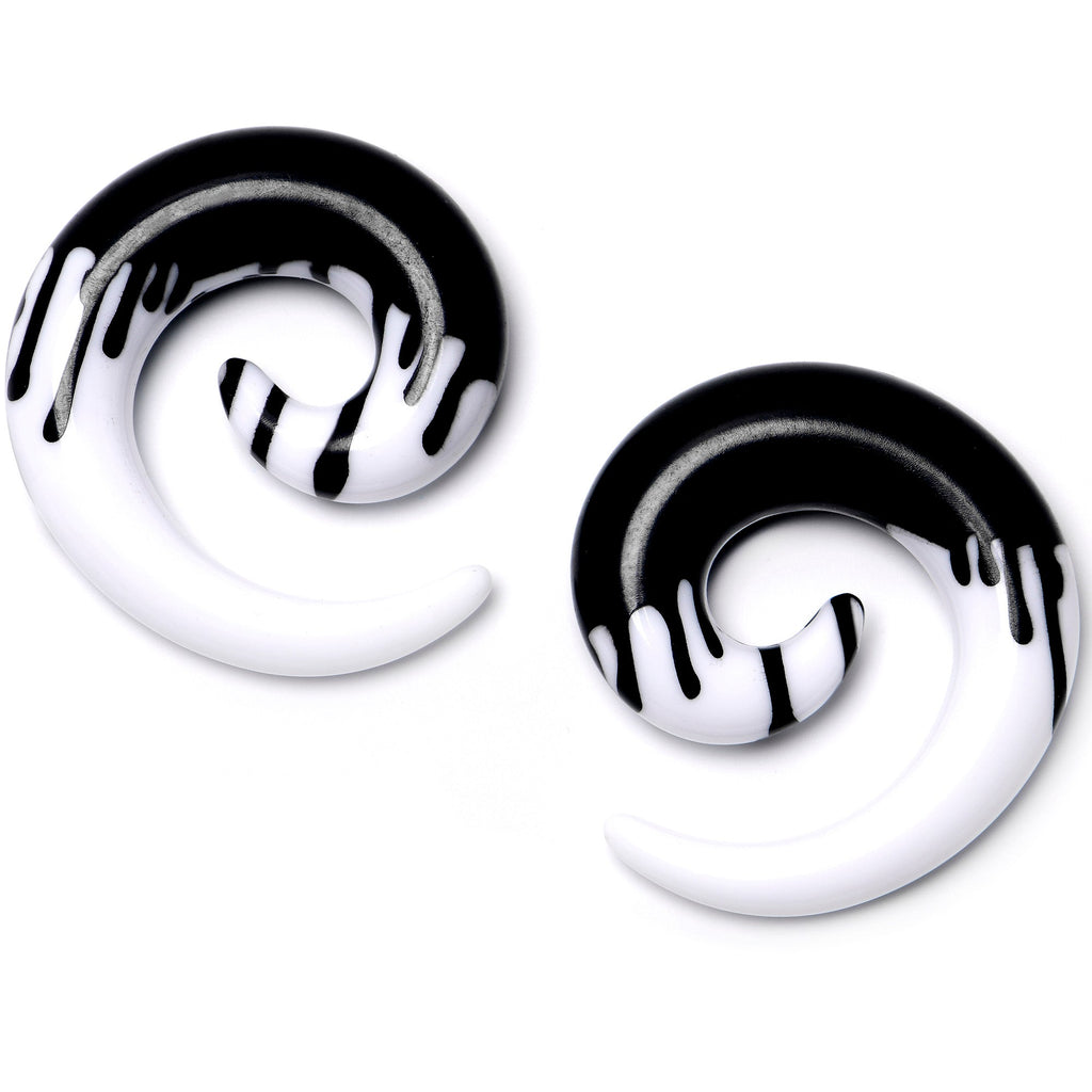BodyCandy 0G White Black Drip Acrylic Spiral Taper Set — main product shot