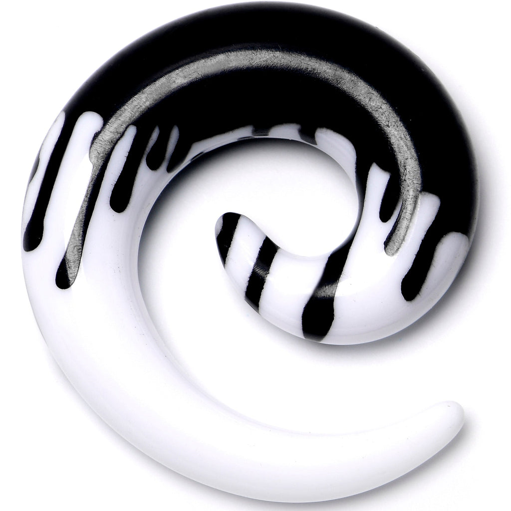 BodyCandy 0G White Black Drip Acrylic Spiral Taper Set — detail close-up