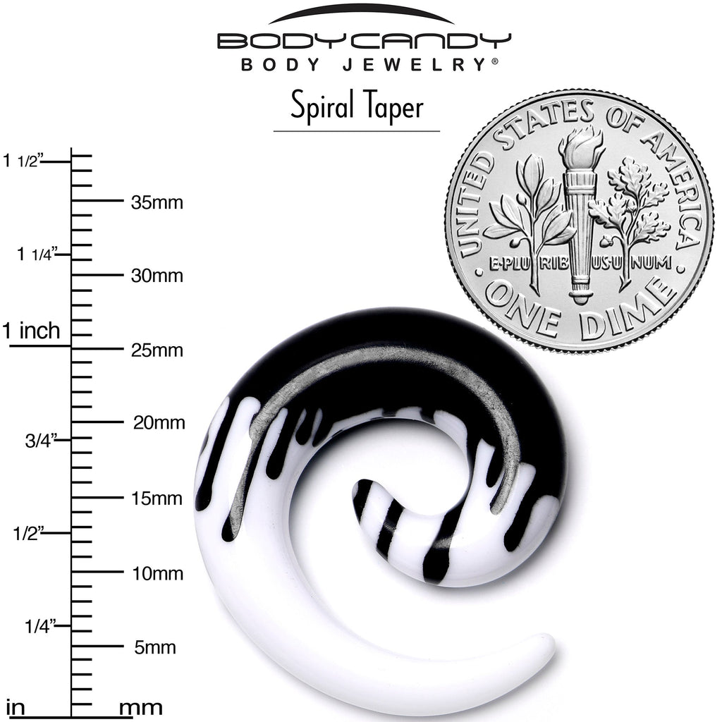 BodyCandy 0G White Black Drip Acrylic Spiral Taper Set — lifestyle context
