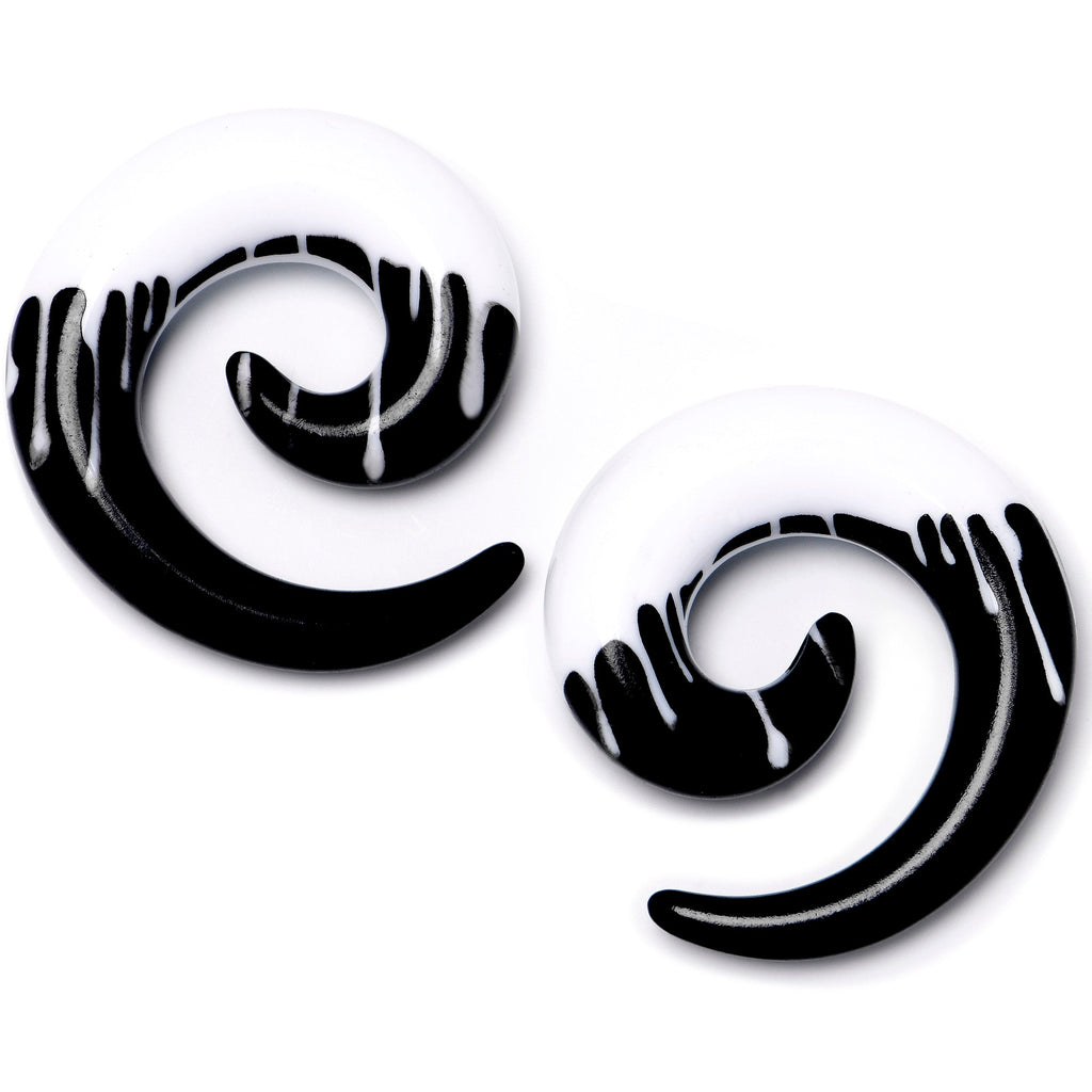 BodyCandy 0G Black White Reverse Drip Acrylic Spiral Taper Set — main product shot