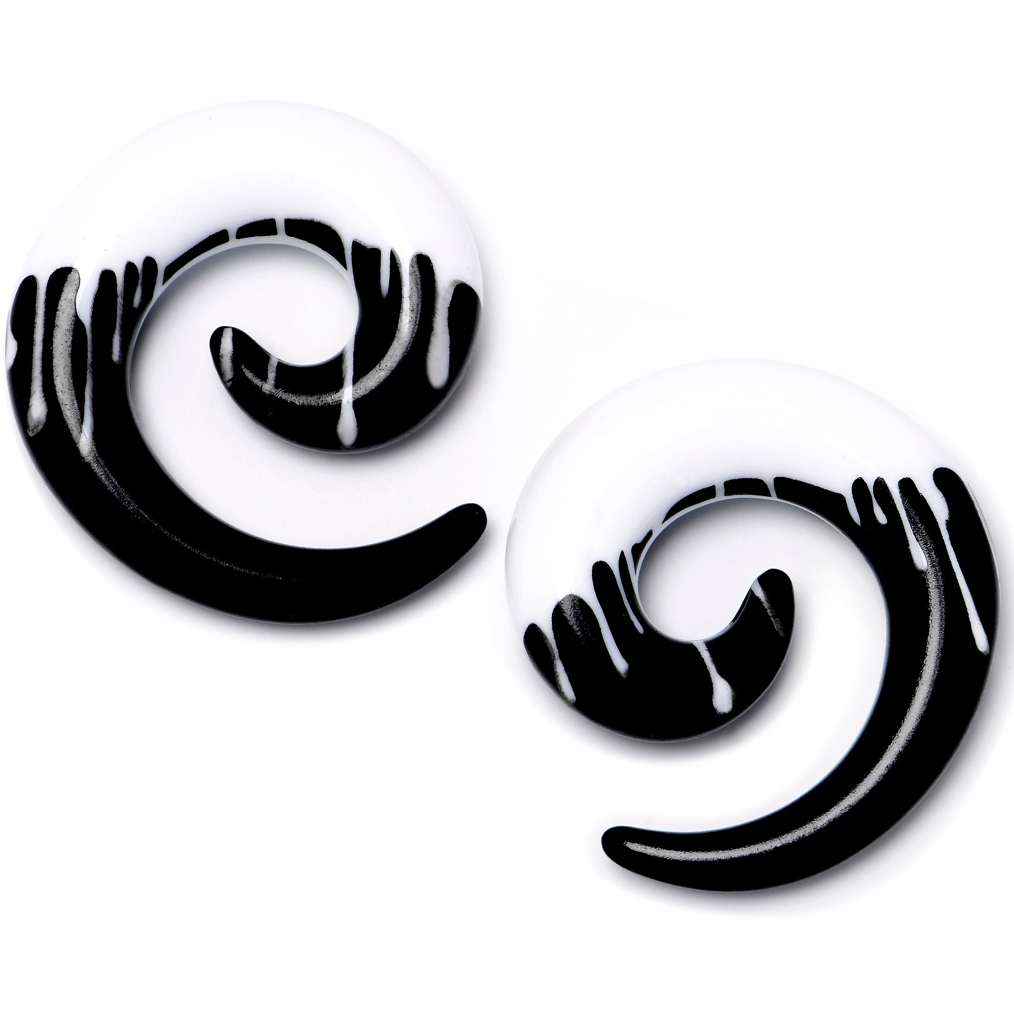 BodyCandy 0G Black White Reverse Drip Acrylic Spiral Taper Set — main product shot