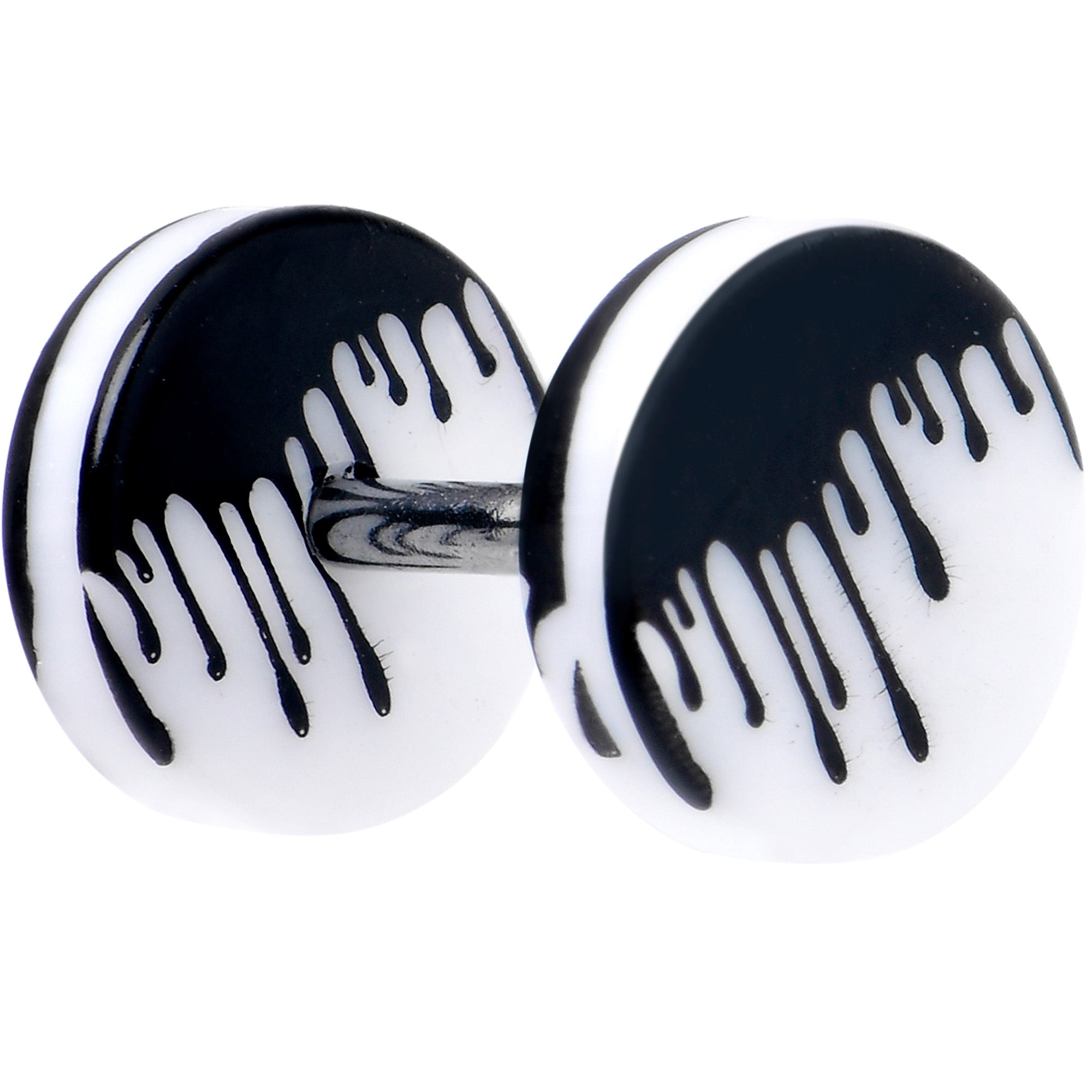 BodyCandy 16G White Black Drip Acrylic Cheater Plug Set — detail close-up
