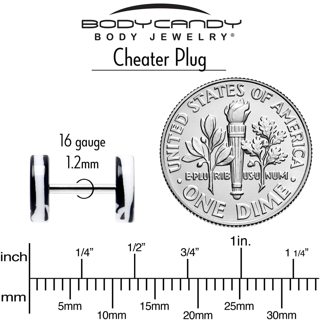 BodyCandy 16G White Black Drip Acrylic Cheater Plug Set — back view