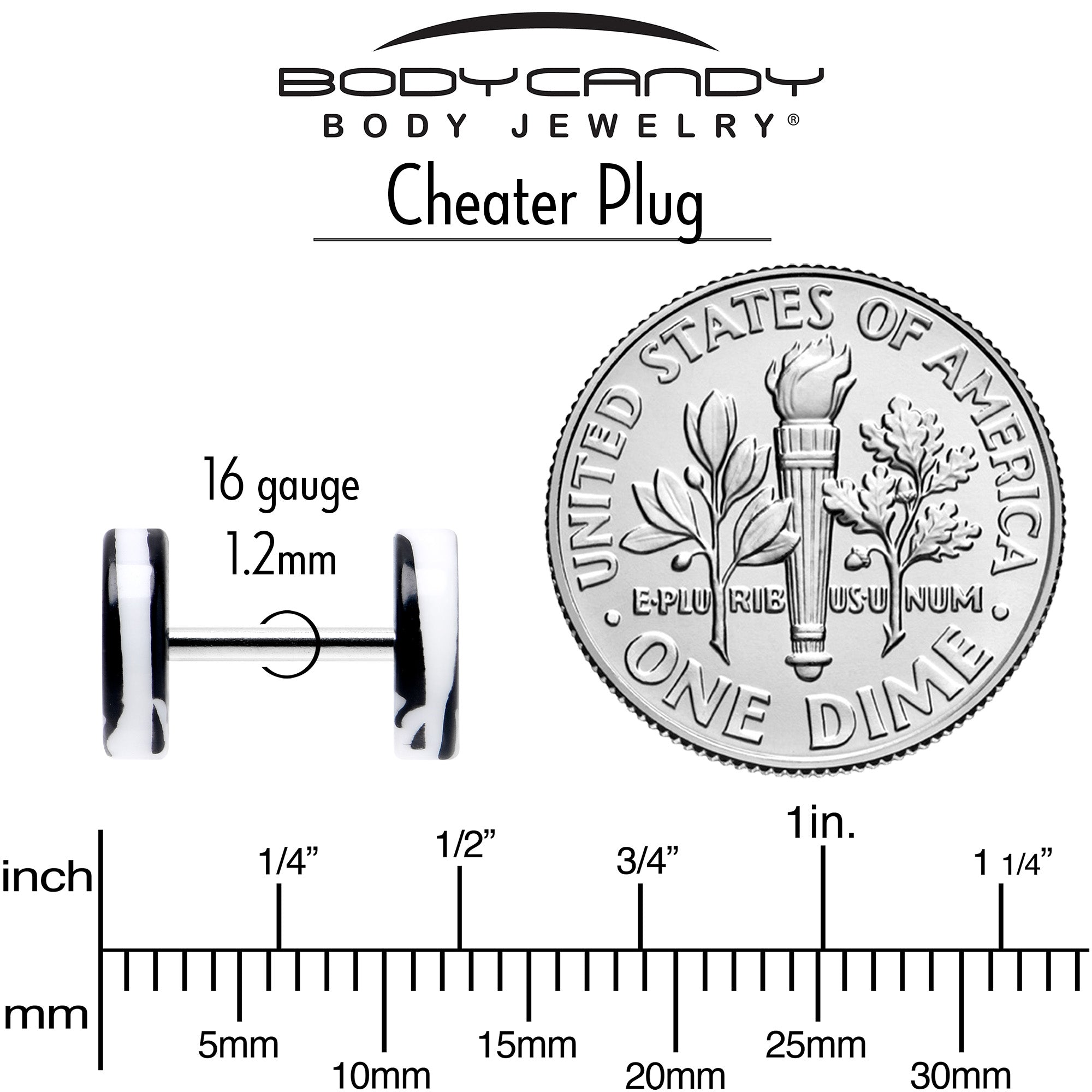 BodyCandy 16G White Black Drip Acrylic Cheater Plug Set — back view