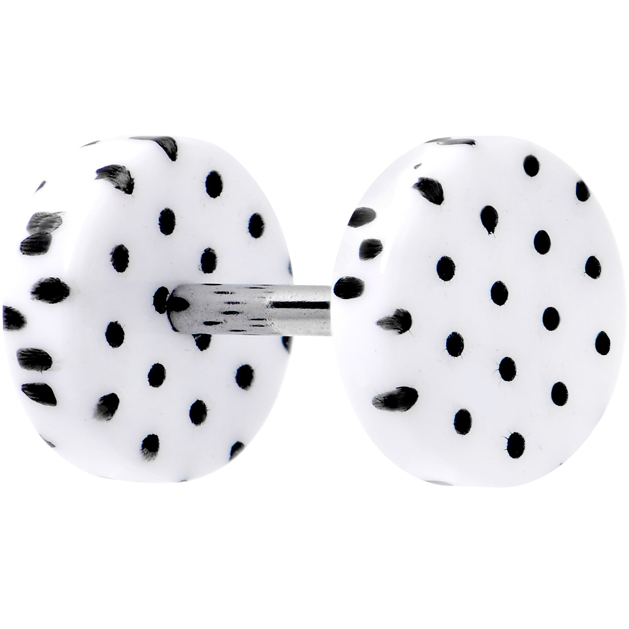 BodyCandy 16G White Acrylic Polka Dots Black Cheater Plug Set — detail close-up