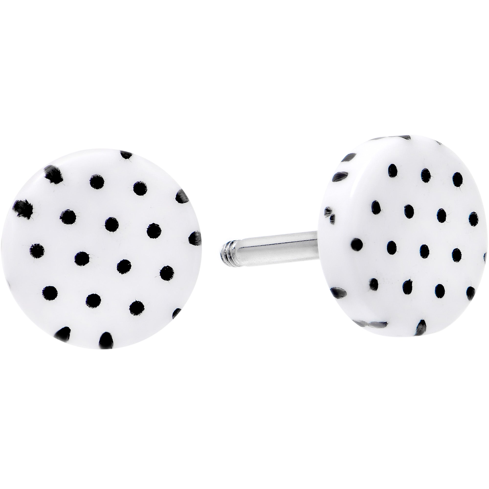 BodyCandy 16G White Acrylic Polka Dots Black Cheater Plug Set — side view