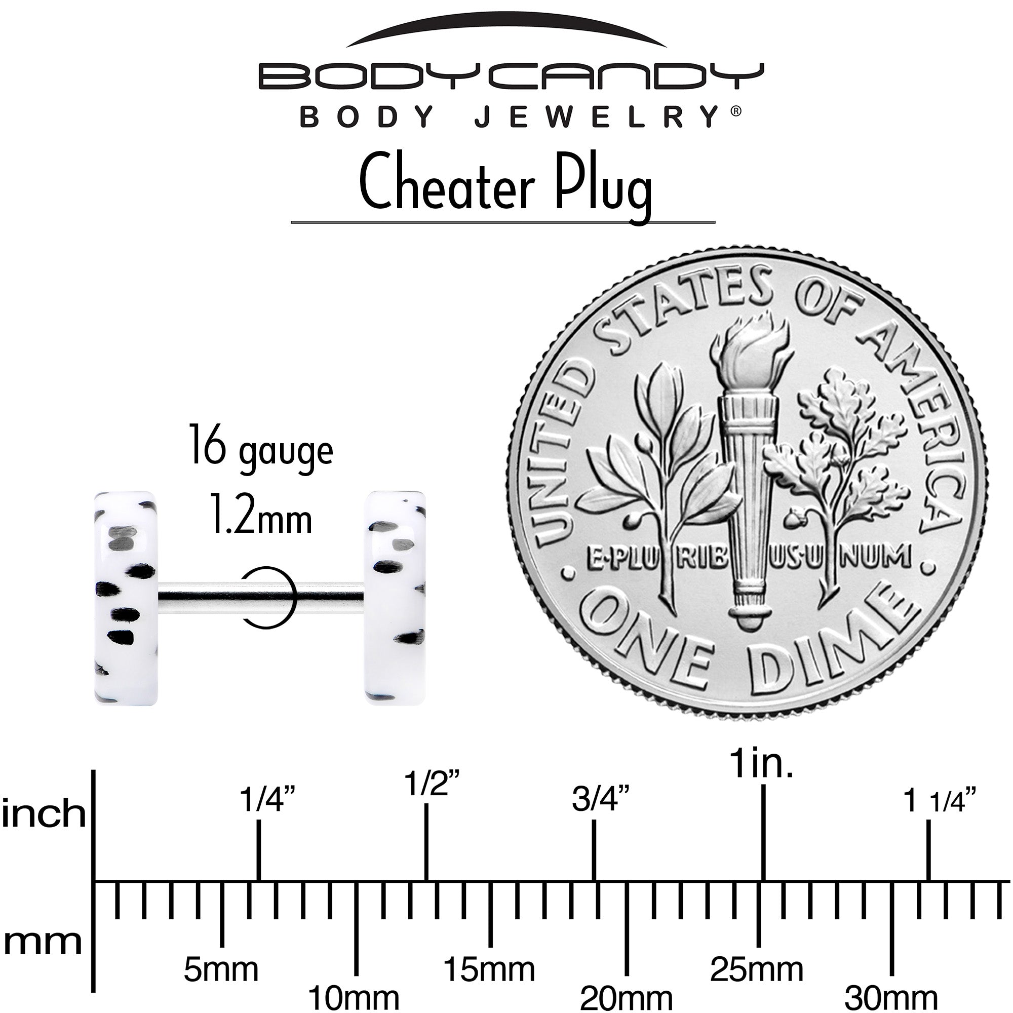 BodyCandy 16G White Acrylic Polka Dots Black Cheater Plug Set — back view