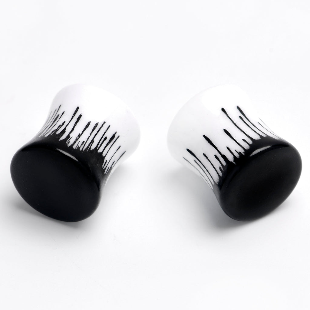 BodyCandy White Black Drip Acrylic Double Flare Plugs — side view
