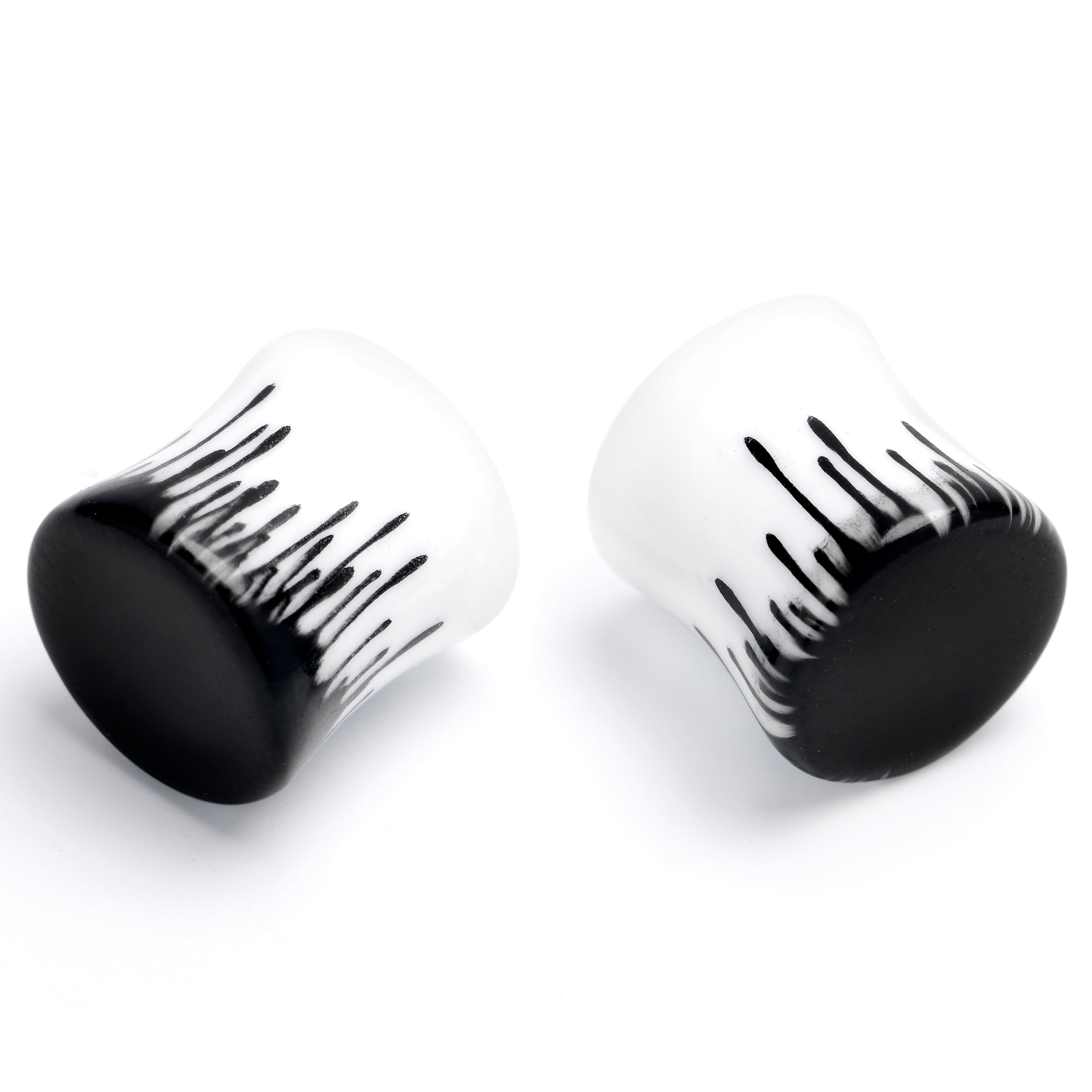 BodyCandy White Black Drip Acrylic Double Flare Plugs — back view