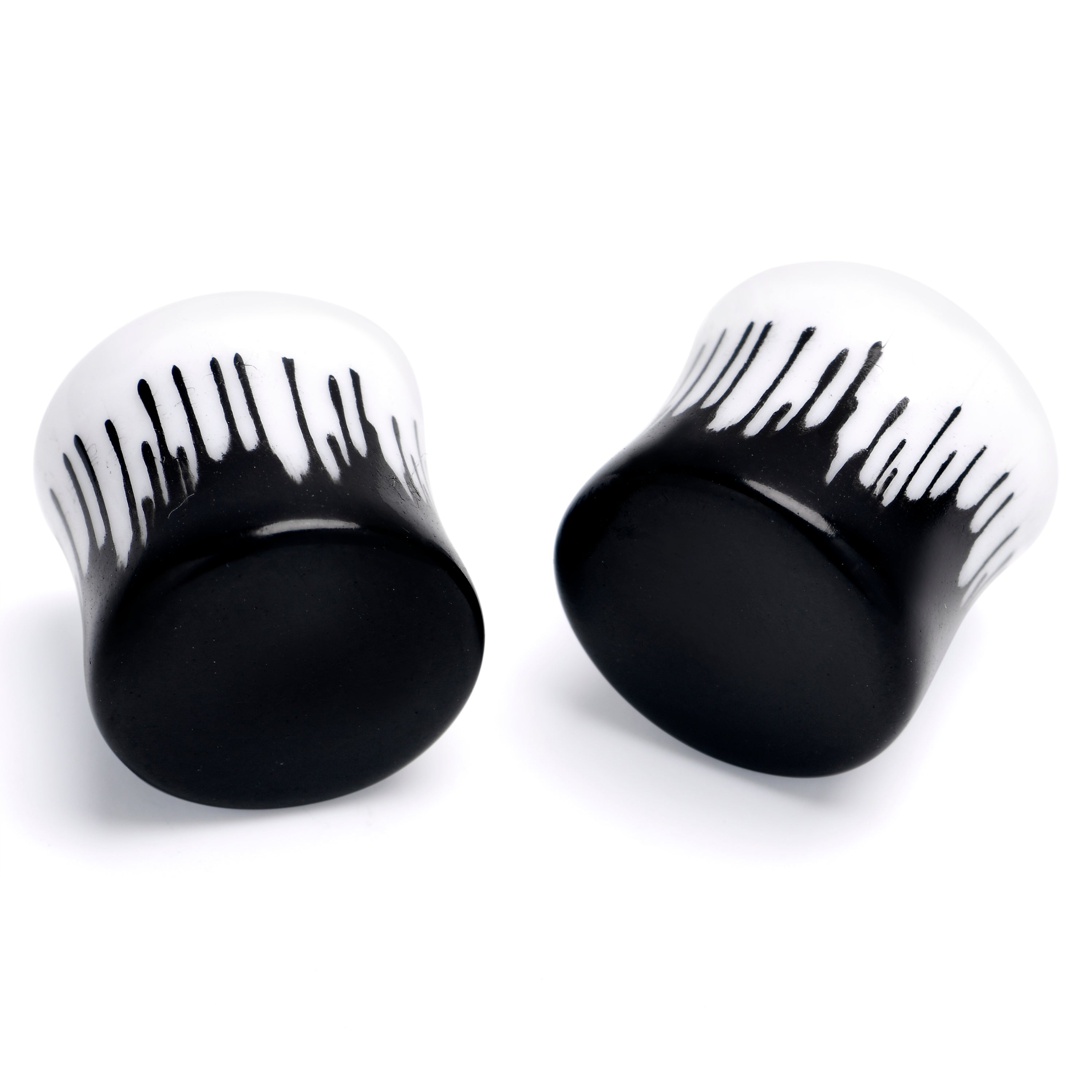 BodyCandy White Black Drip Acrylic Double Flare Plugs — alternative angle