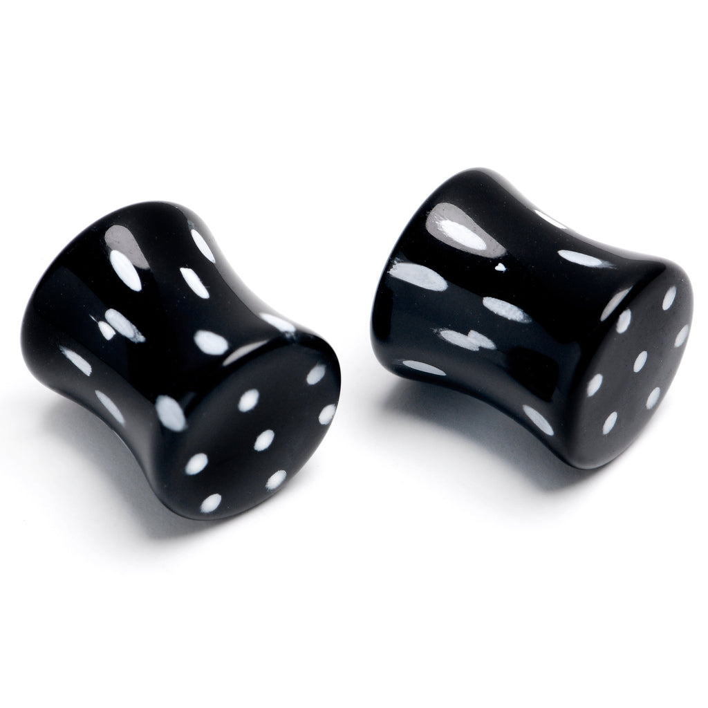 BodyCandy Black Acrylic Polka Dots White Double Flare Plug Set — side view