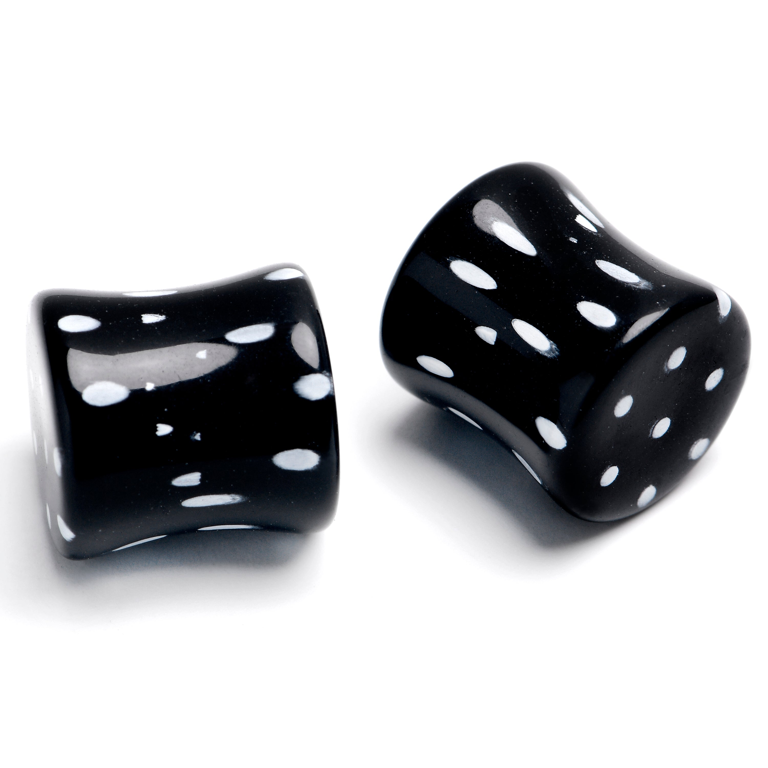 BodyCandy Black Acrylic Polka Dots White Double Flare Plug Set — back view