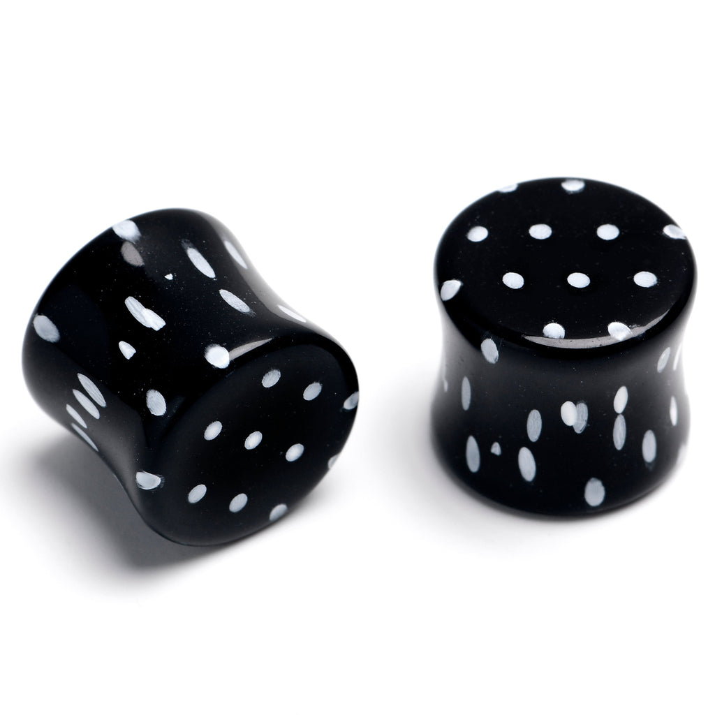 BodyCandy Black Acrylic Polka Dots White Double Flare Plug Set — alternative angle