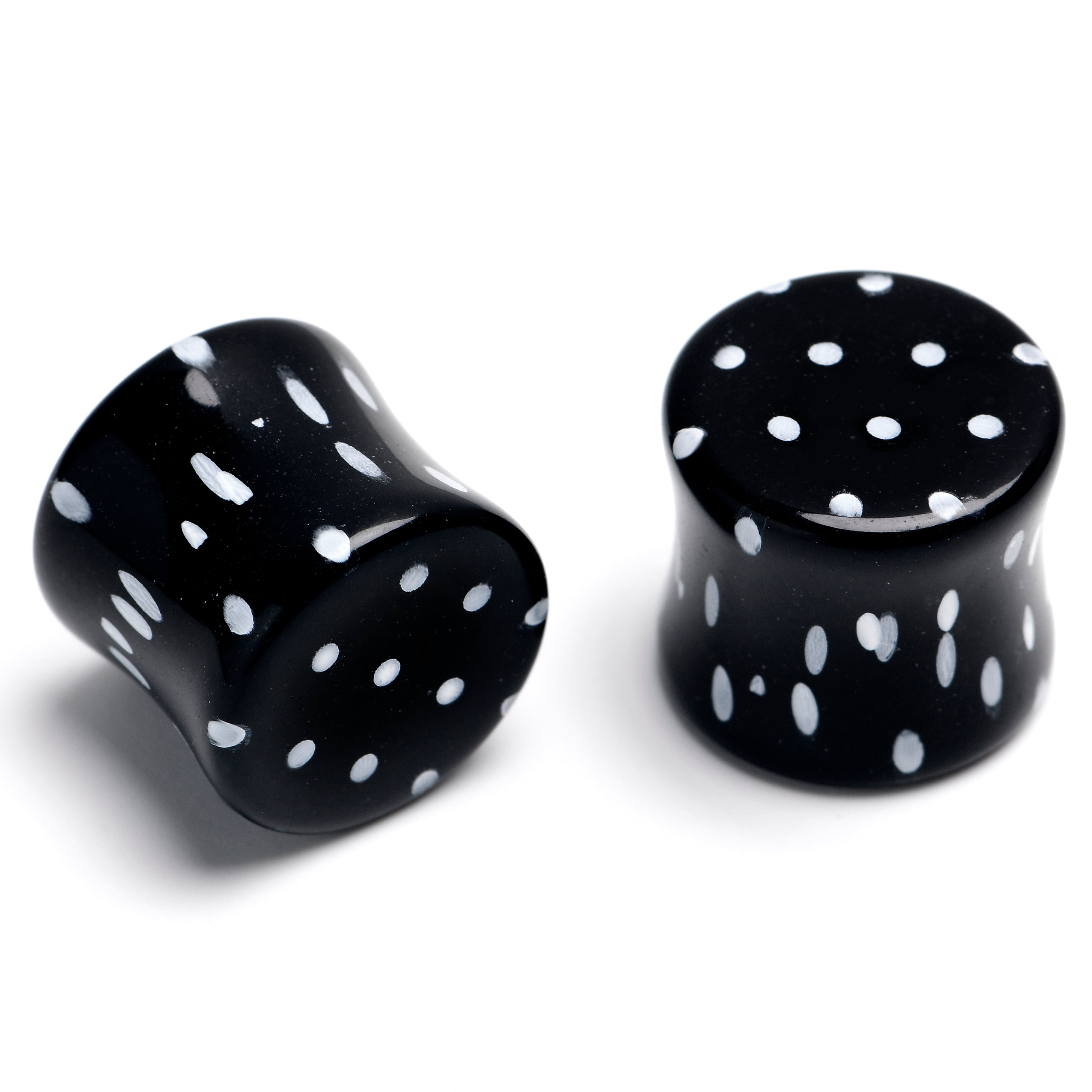 BodyCandy Black Acrylic Polka Dots White Double Flare Plug Set — alternative angle