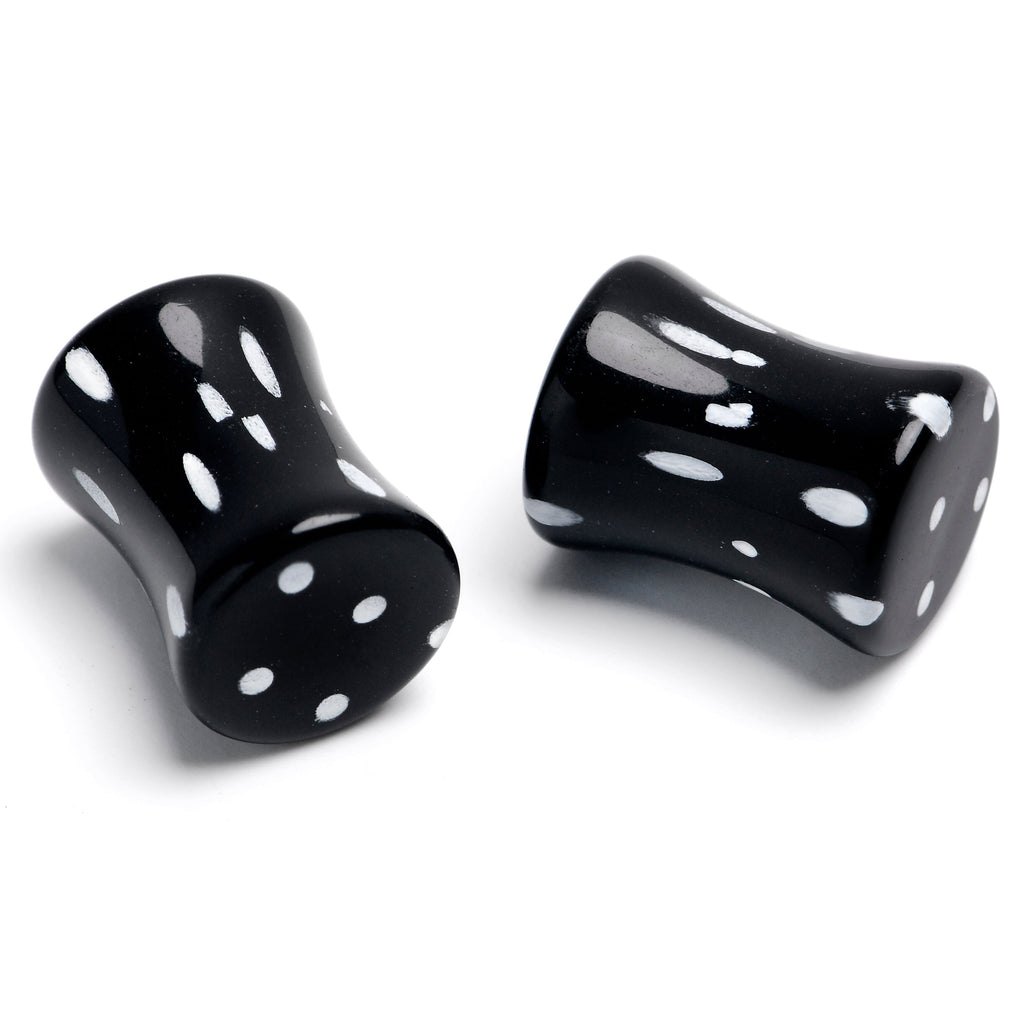 BodyCandy Black Acrylic Polka Dots White Double Flare Plug Set — lifestyle context
