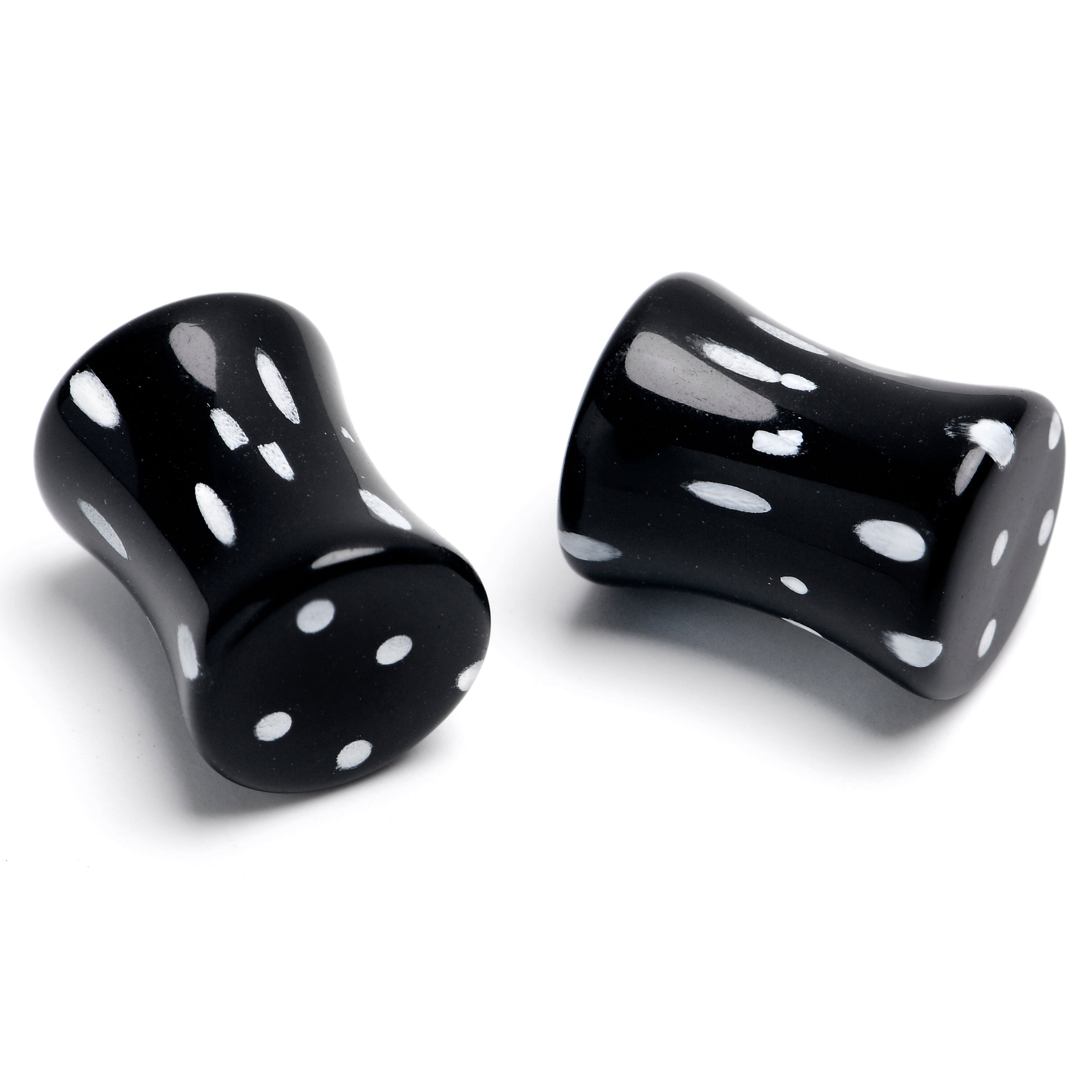 BodyCandy Black Acrylic Polka Dots White Double Flare Plug Set — lifestyle context