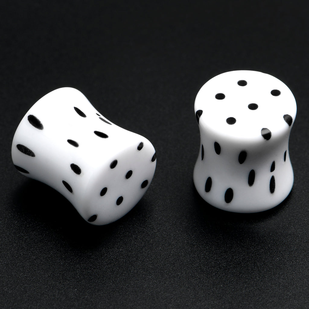 BodyCandy White Acrylic Retro Dots Black Double Flare Plug Set  6mm to 20mm Sizes — side view