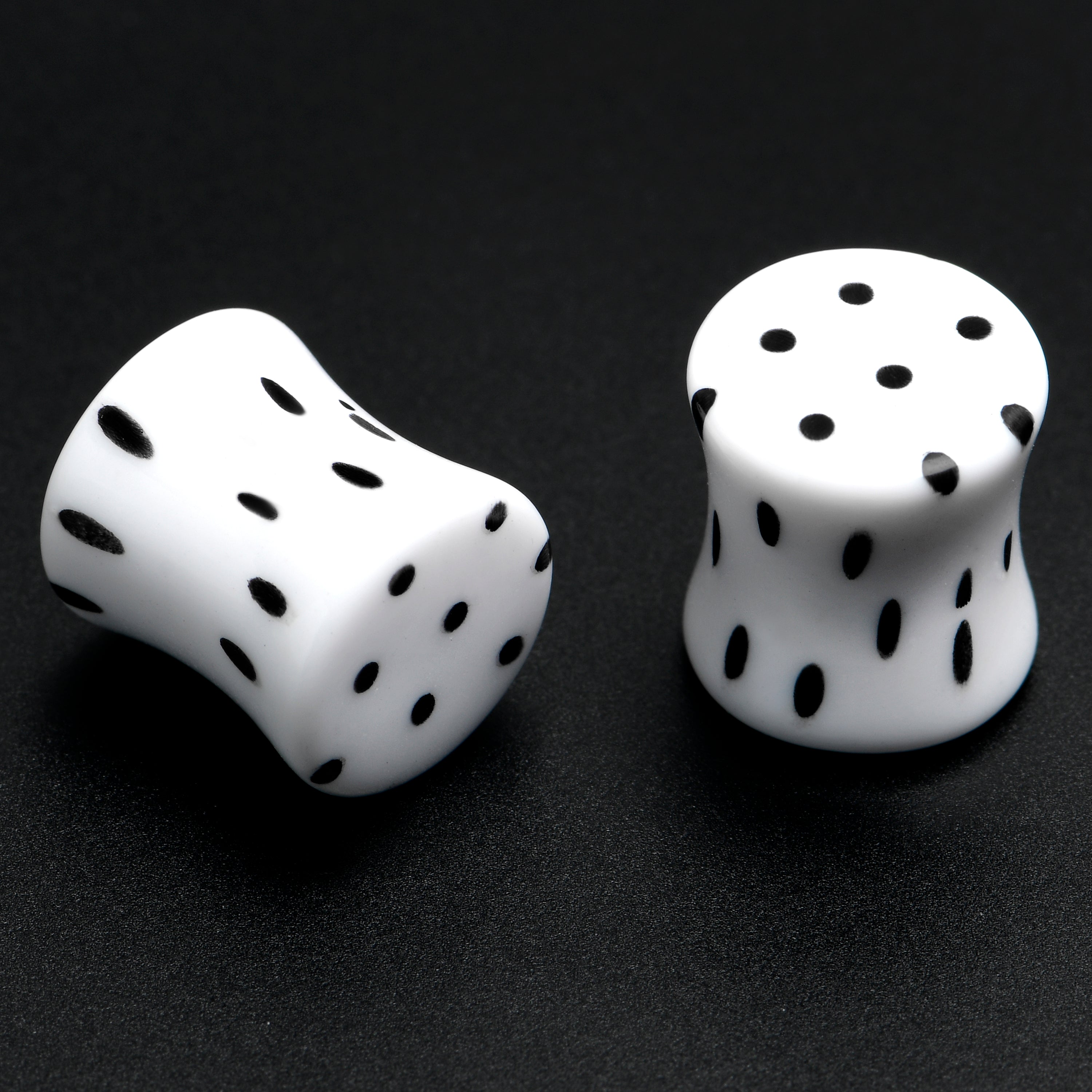BodyCandy White Acrylic Retro Dots Black Double Flare Plug Set  6mm to 20mm Sizes — side view