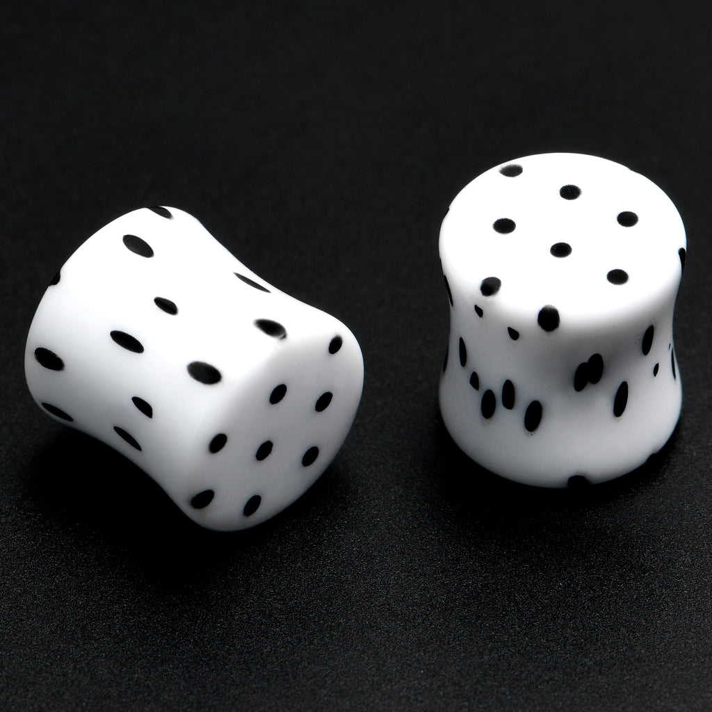BodyCandy White Acrylic Retro Dots Black Double Flare Plug Set  6mm to 20mm Sizes — back view