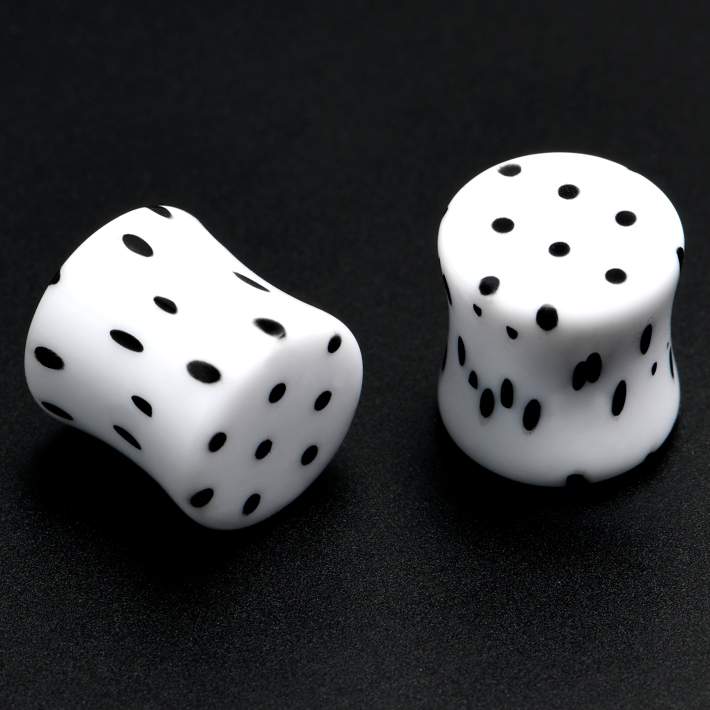 BodyCandy White Acrylic Retro Dots Black Double Flare Plug Set  6mm to 20mm Sizes — back view