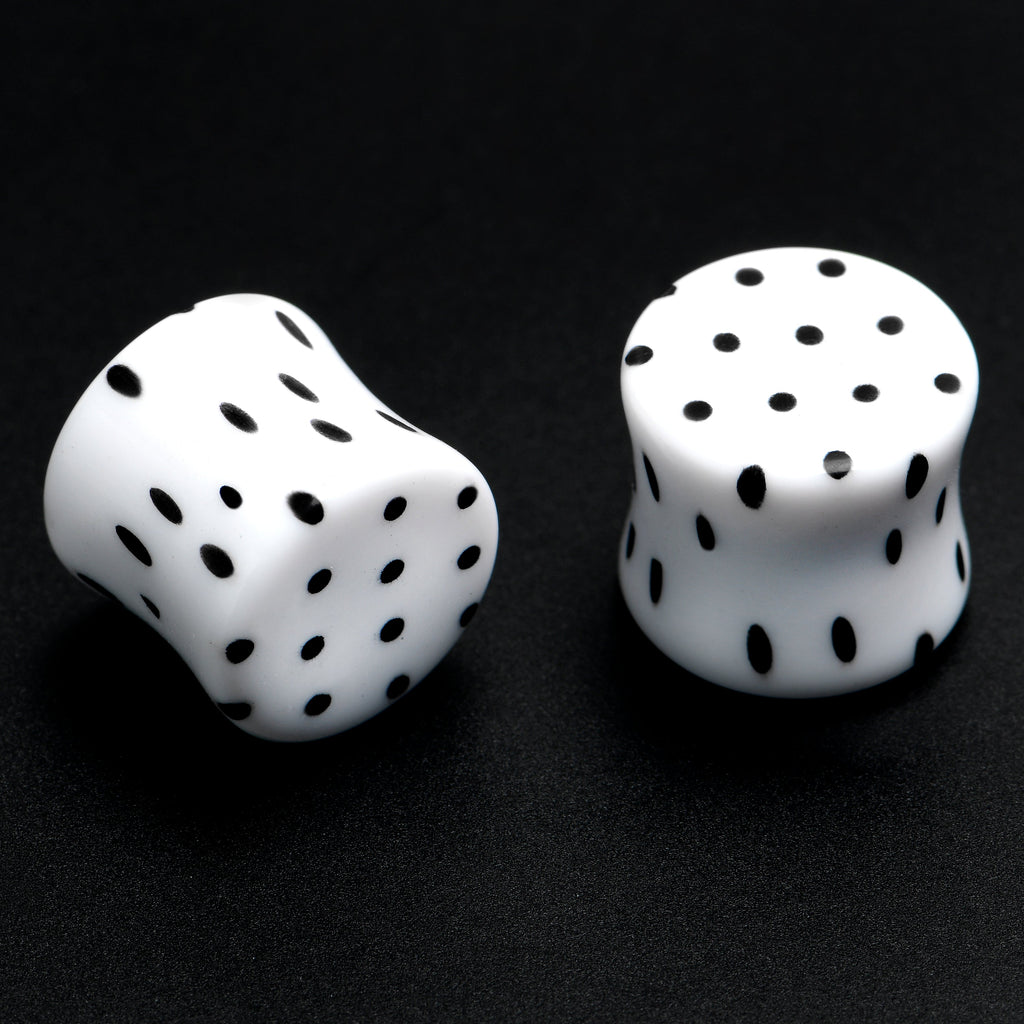 BodyCandy White Acrylic Retro Dots Black Double Flare Plug Set  6mm to 20mm Sizes — alternative angle