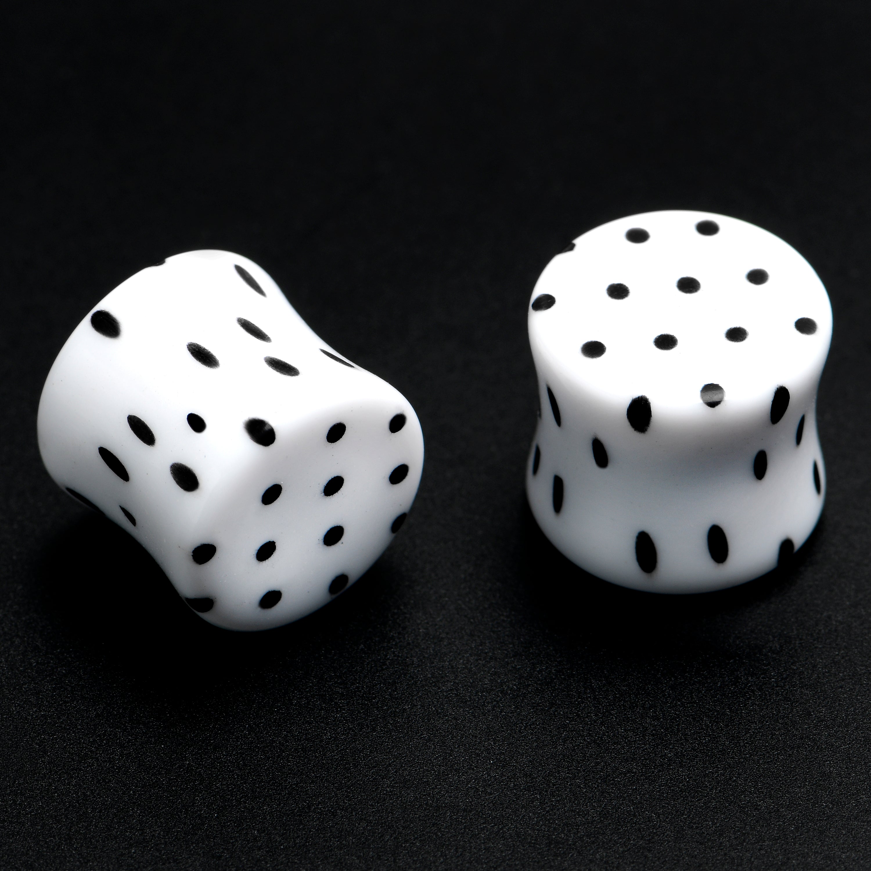 BodyCandy White Acrylic Retro Dots Black Double Flare Plug Set  6mm to 20mm Sizes — alternative angle