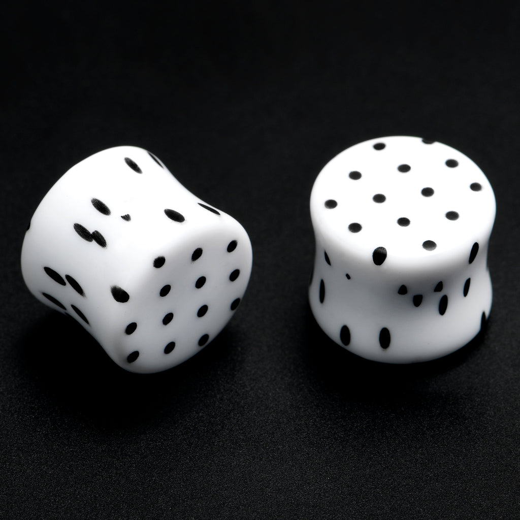 BodyCandy White Acrylic Retro Dots Black Double Flare Plug Set  6mm to 20mm Sizes — in-use photo