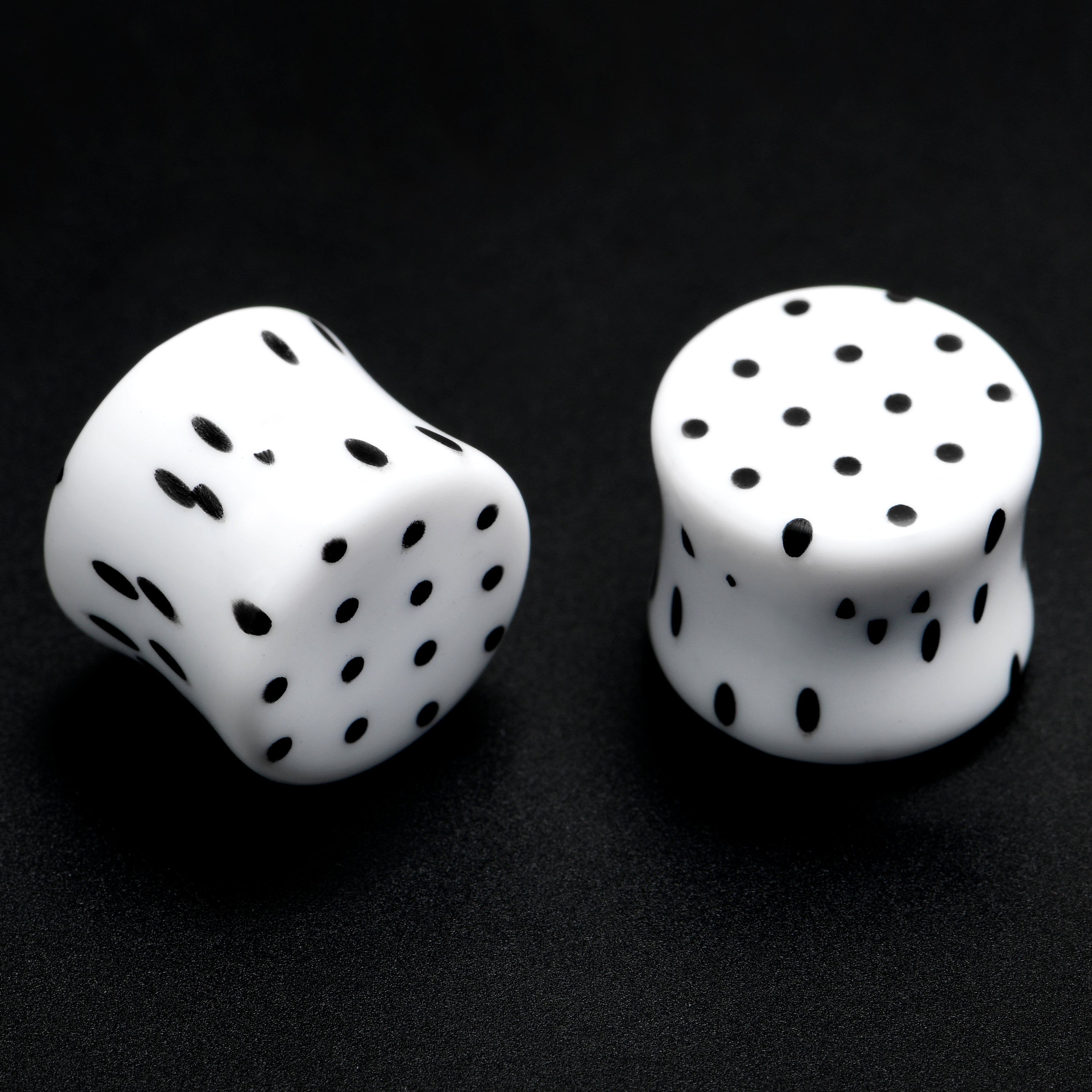 BodyCandy White Acrylic Retro Dots Black Double Flare Plug Set  6mm to 20mm Sizes — in-use photo