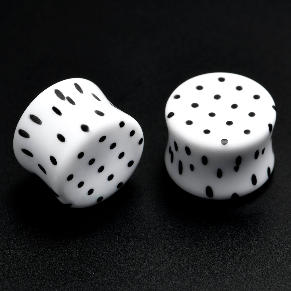 BodyCandy White Acrylic Retro Dots Black Double Flare Plug Set  6mm to 20mm Sizes — size reference