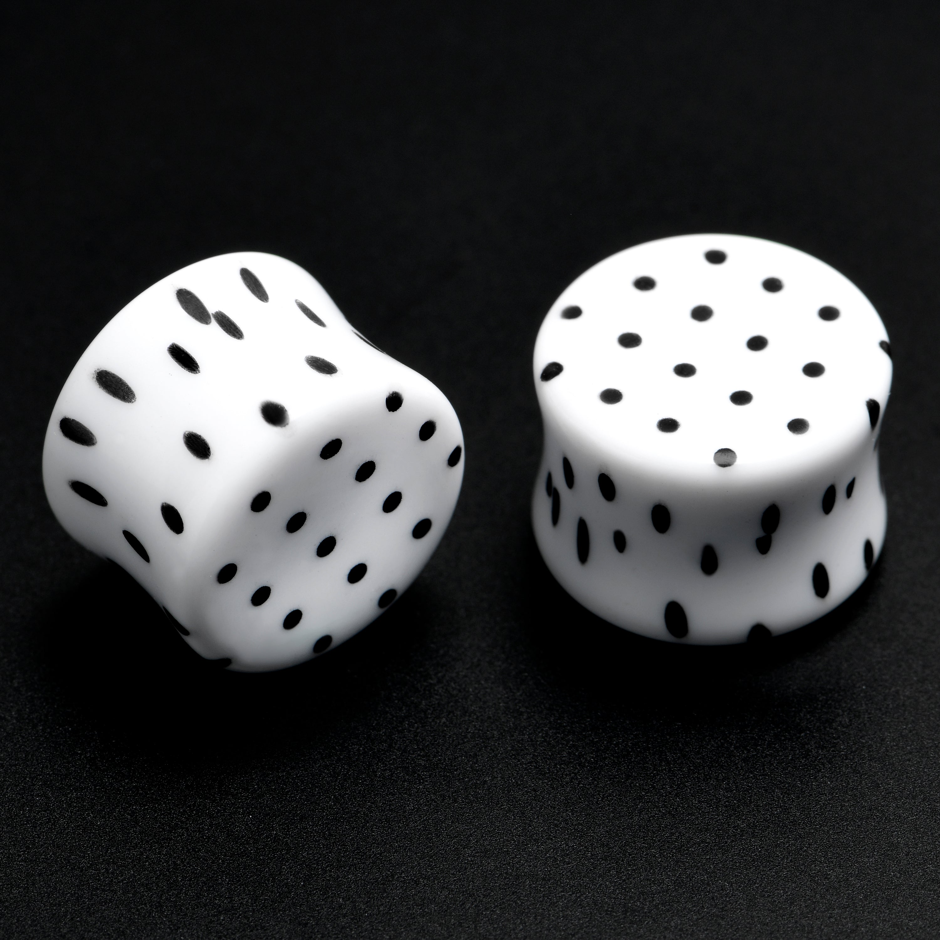 BodyCandy White Acrylic Retro Dots Black Double Flare Plug Set  6mm to 20mm Sizes — size reference