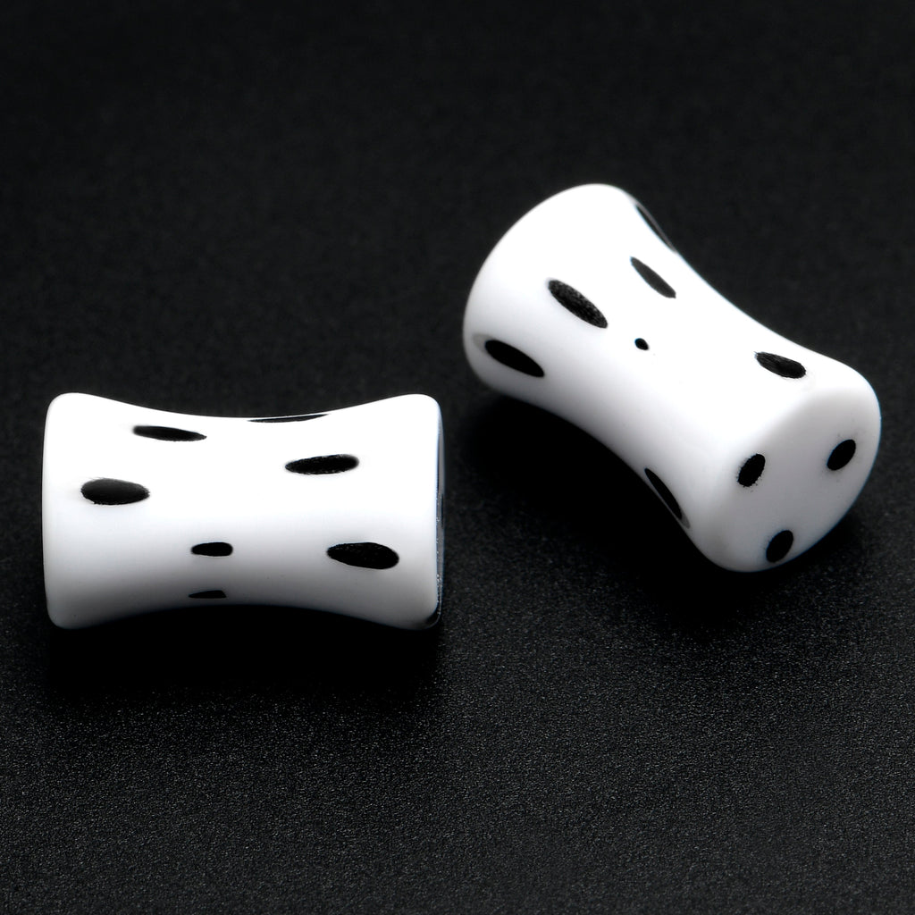 BodyCandy White Acrylic Retro Dots Black Double Flare Plug Set  6mm to 20mm Sizes — detail close-up