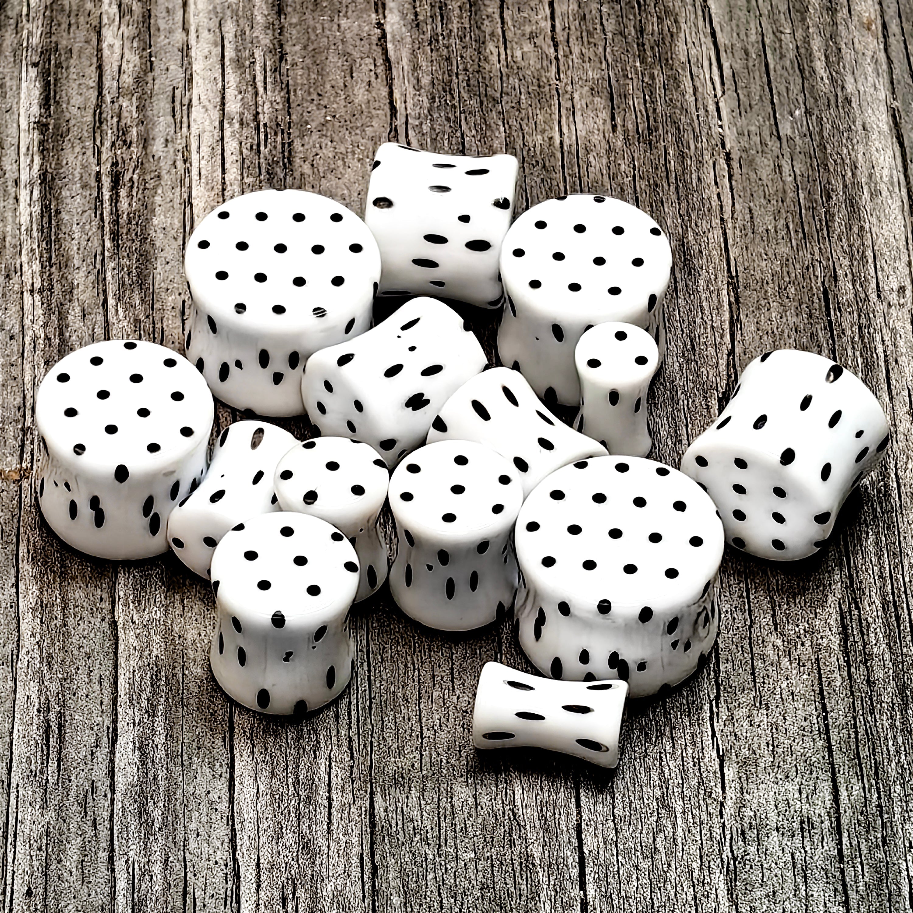 BodyCandy White Acrylic Retro Dots Black Double Flare Plug Set  6mm to 20mm Sizes — main product shot