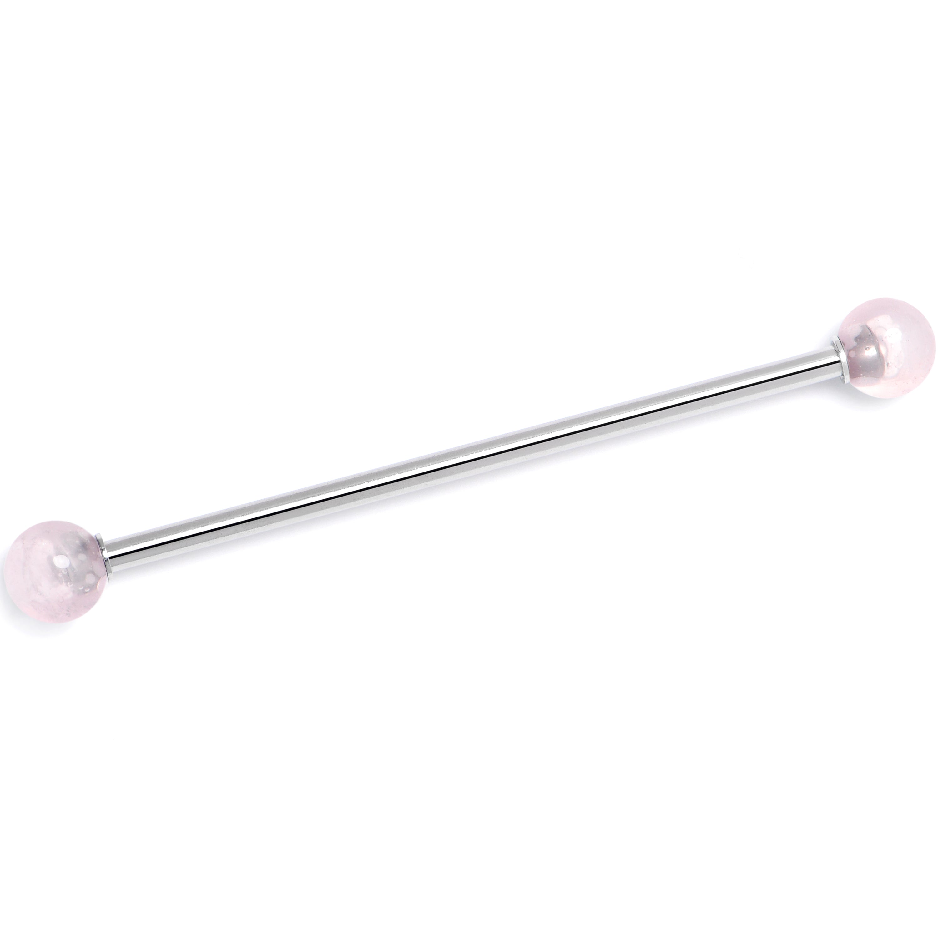 BodyCandy 14G Pink Crystal Natural Stone Industrial Barbell 38mm — main product shot