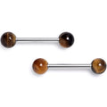 BodyCandy 14G 5/8 Tiger Eye Natural Stone Barbell Nipple Ring Set — main product shot