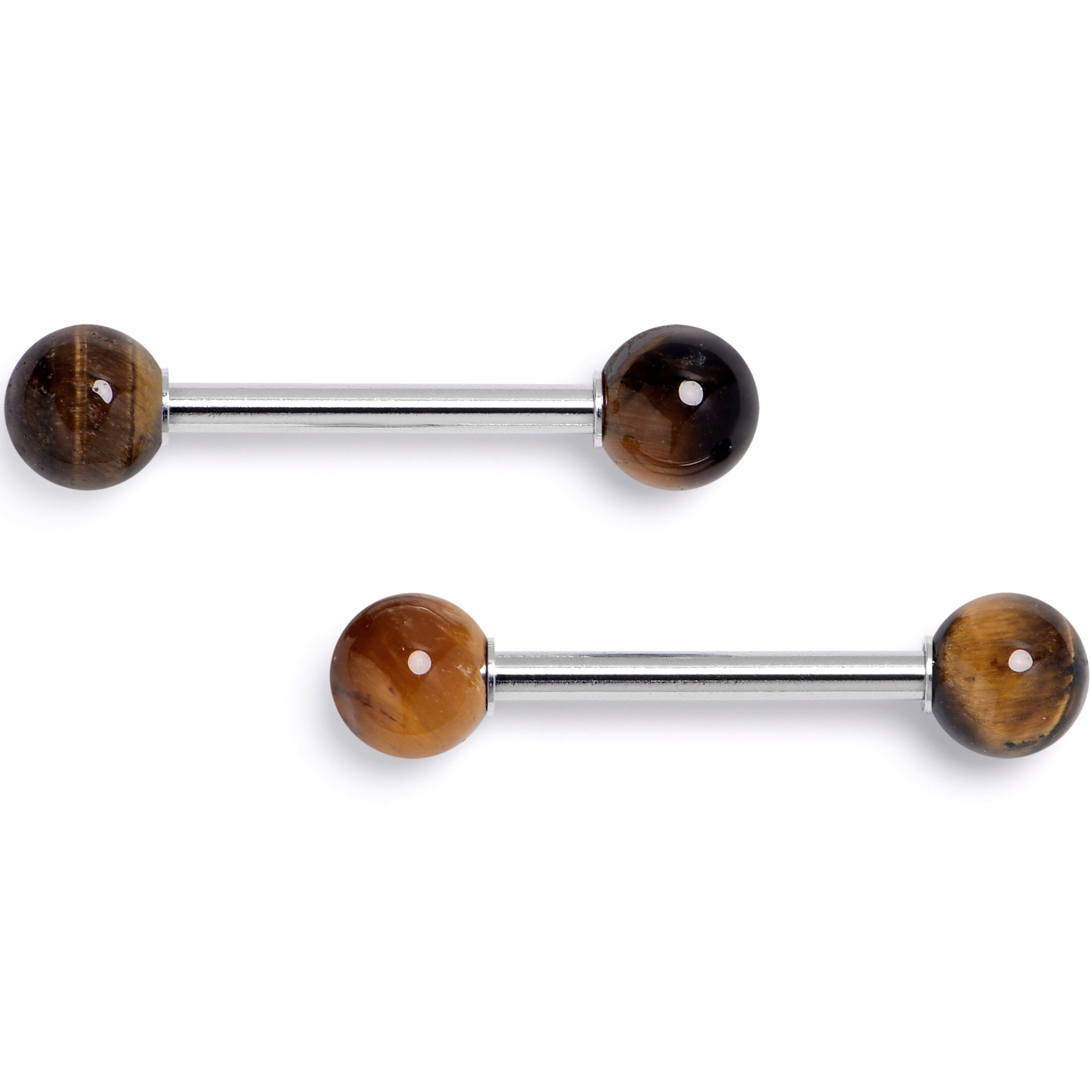 BodyCandy 14G 5/8 Tiger Eye Natural Stone Barbell Nipple Ring Set — main product shot