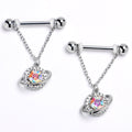 BodyCandy 14G 9/16 Aurora CZ Gem Textured Saturn Dangle Nipple Ring Set — main product shot