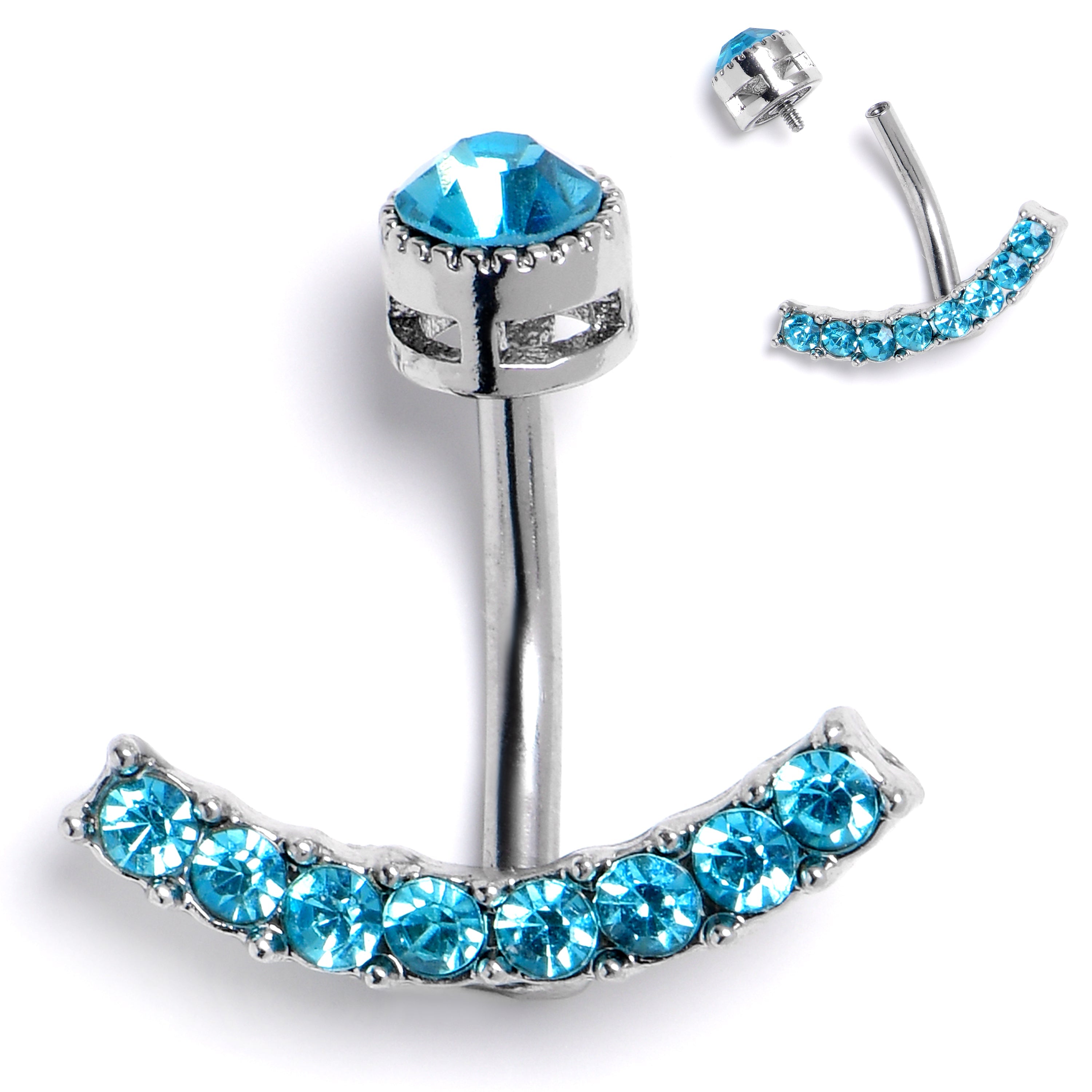 BodyCandy Blue Gem Internally Threaded Arc Of Glam Belly Ring — main product shot