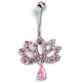 BodyCandy Pink CZ Gem Internally Threaded Lotus Fashion Flower Dangle Belly Ring — main product shot