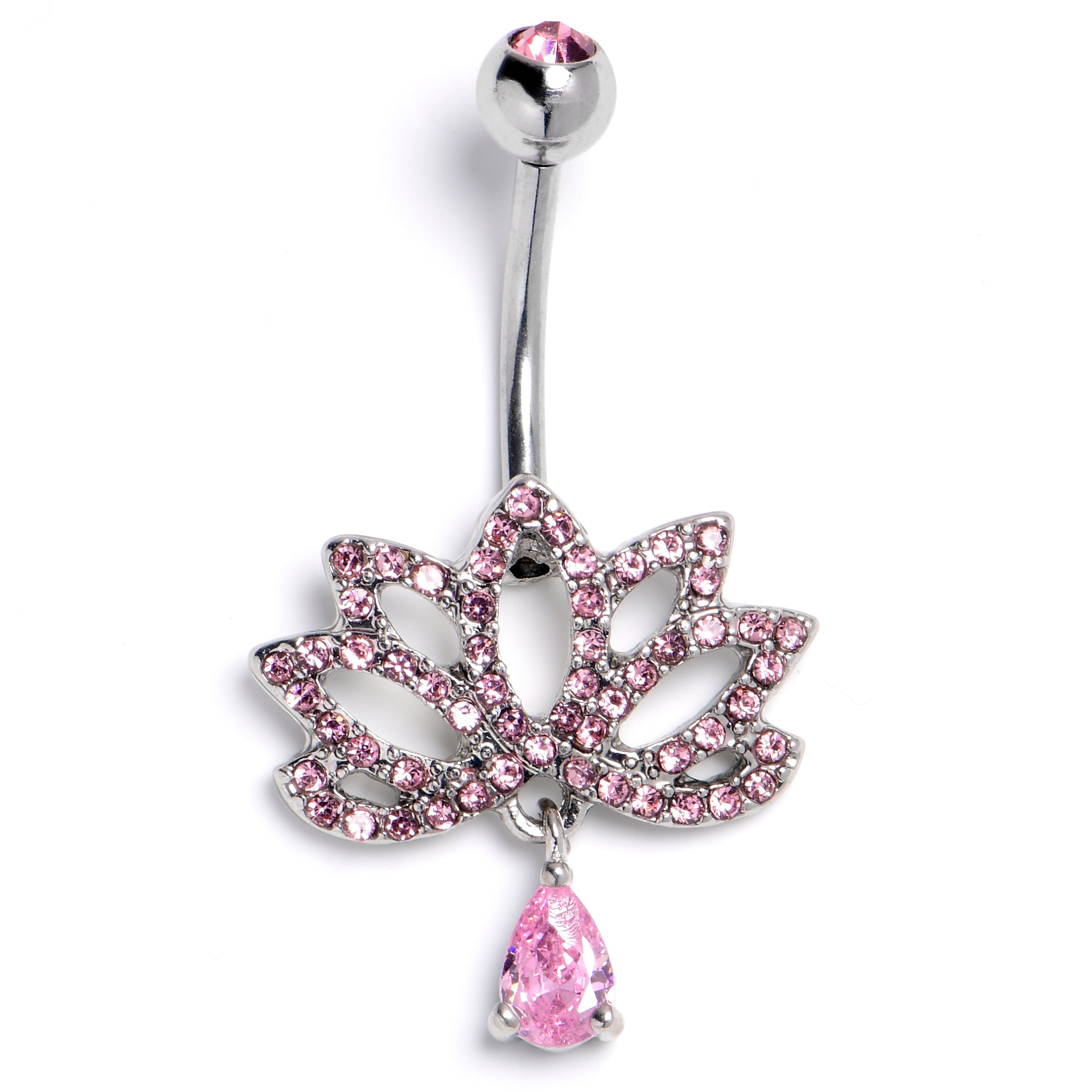 BodyCandy Pink CZ Gem Internally Threaded Lotus Fashion Flower Dangle Belly Ring — main product shot