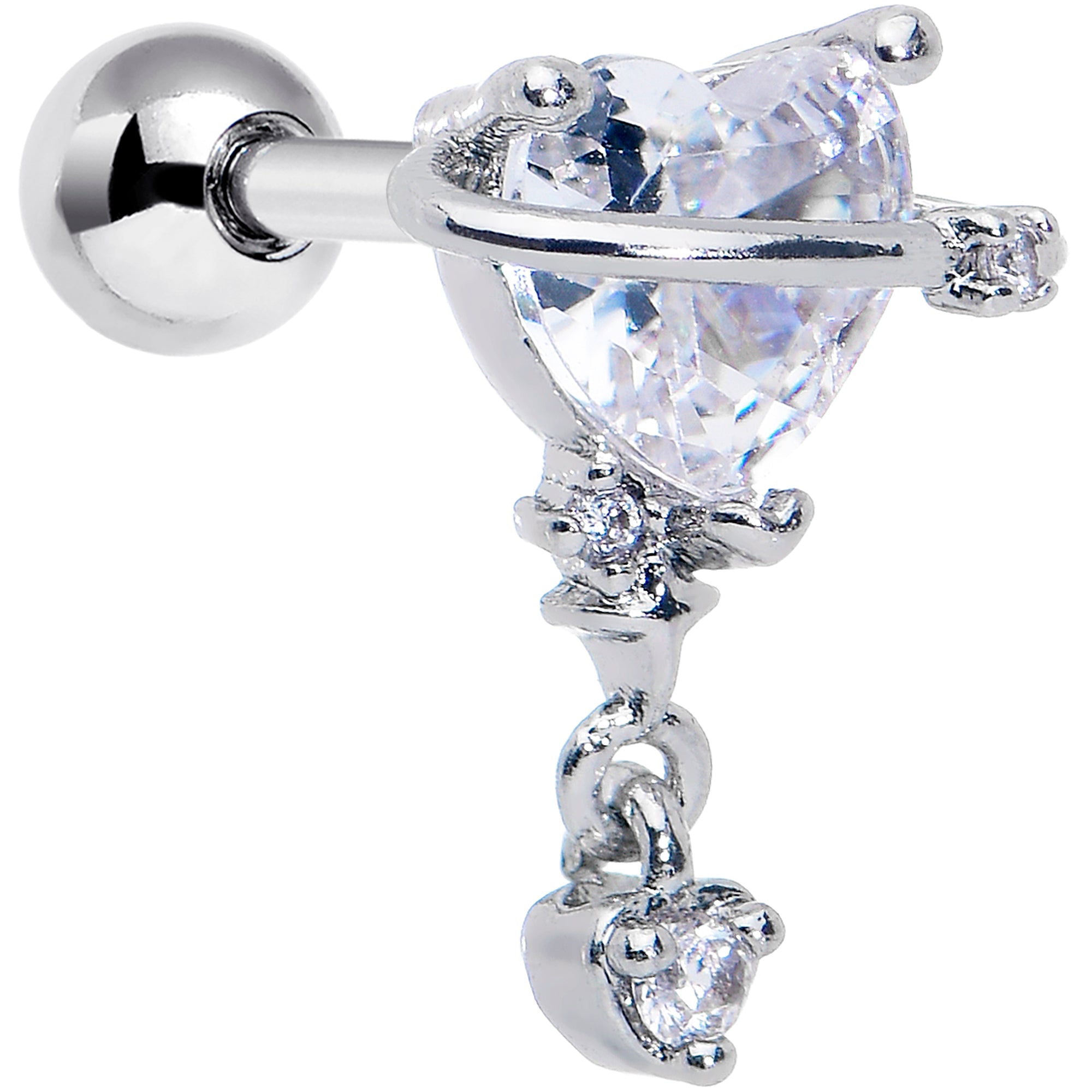BodyCandy 16G 1/4 Clear CZ Gem Saturn Heart Duo Cartilage Tragus Earring — main product shot
