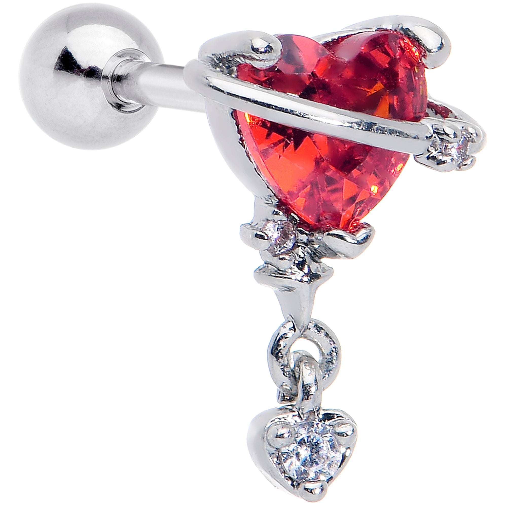 BodyCandy 16G 1/4 Red Clear CZ Gem Saturn Heart Duo Cartilage Tragus Earring — main product shot