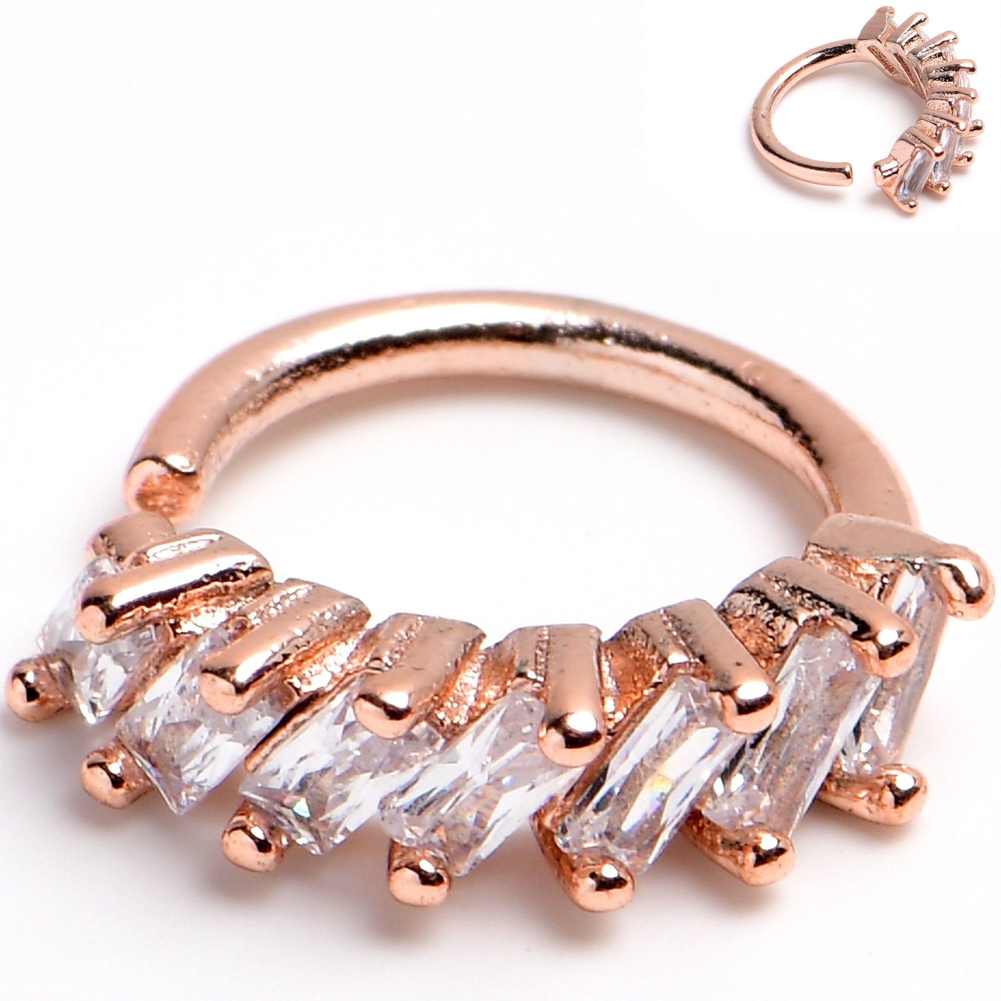 BodyCandy 16G 5/16 Rose Gold Toned Princess Cubic Zirconia Bendable Hoop — main product shot